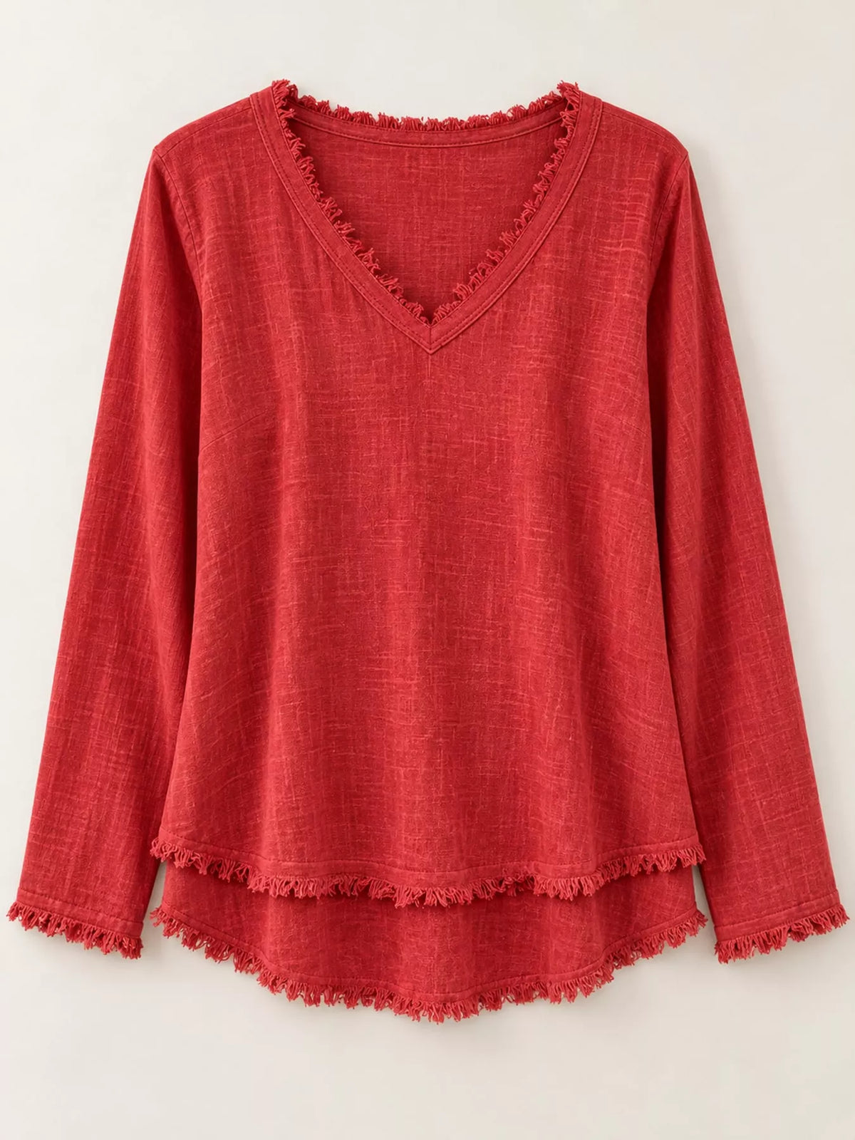 full size frayed hem v-neck blouse plus | dropsona - neutral - size reference