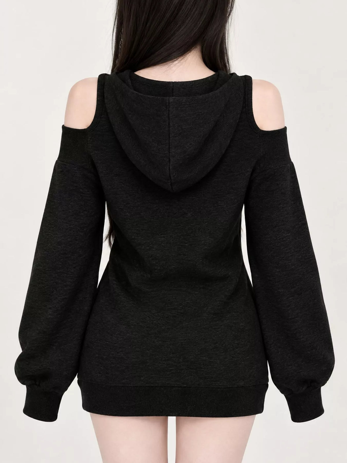 cold shoulder zip-up hoodie – zipper,cutout fit | dropsona - neutral - packaging