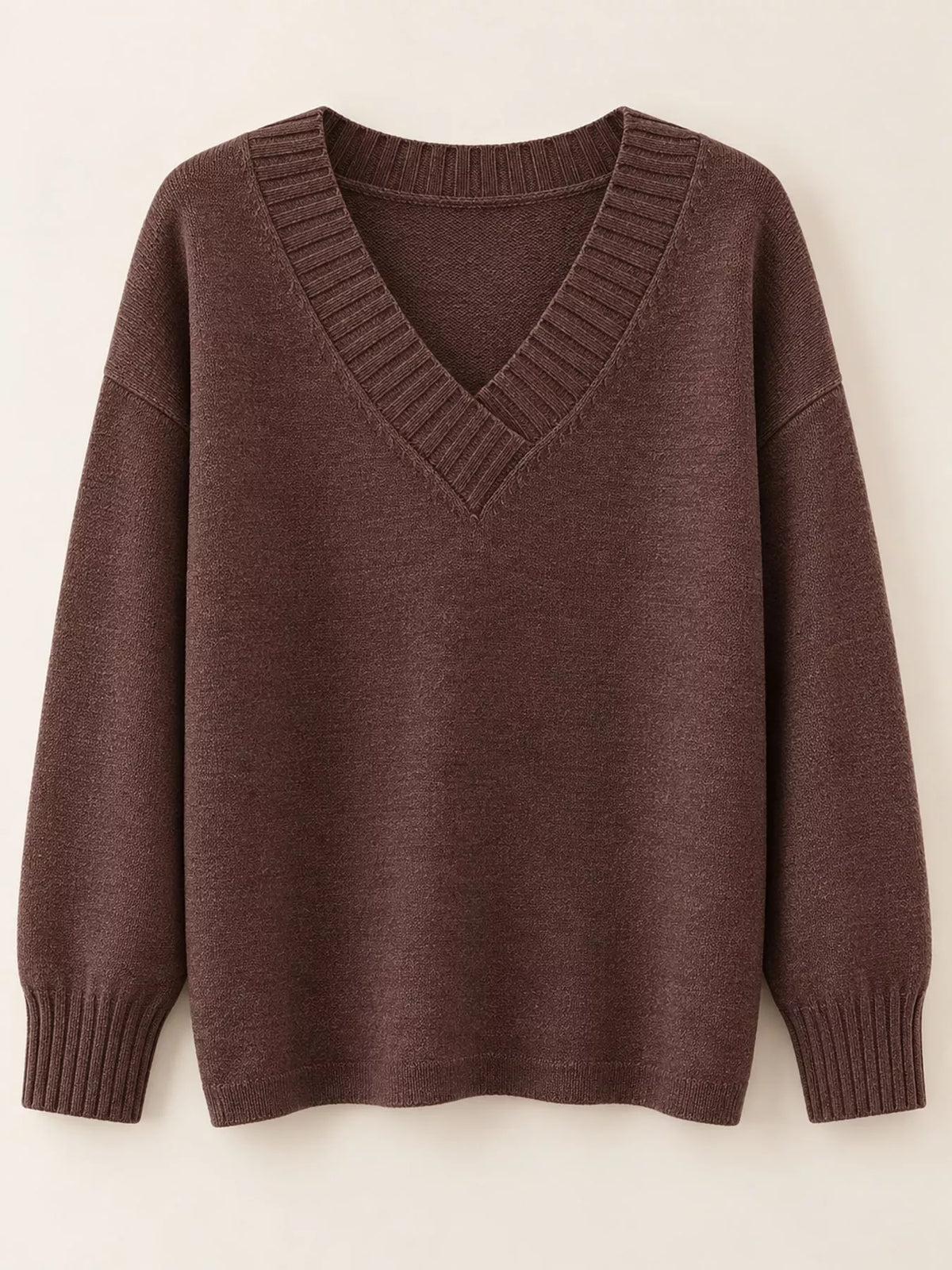 full size v-neck dropped shoulder sweater plus | dropsona - neutral - material texture