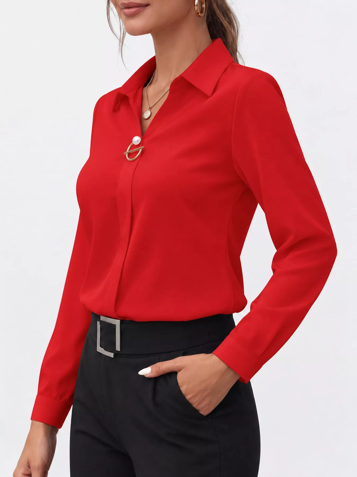 long sleeve satin blouse | dropsona - neutral - material texture