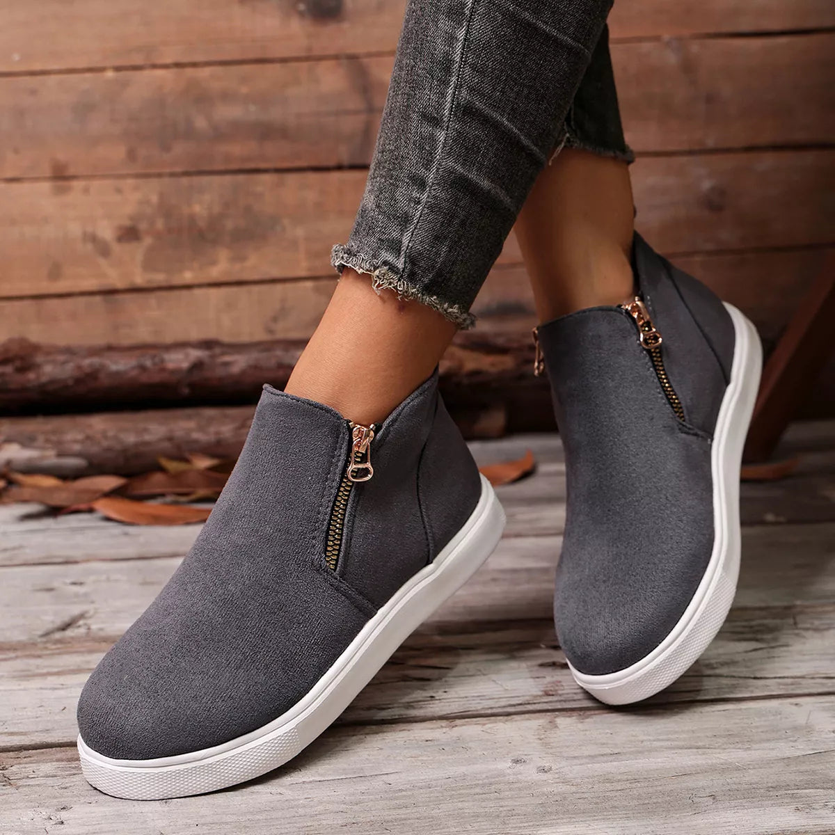 side zipper flat sneakers – modern steps | dropsona - neutral - usage example