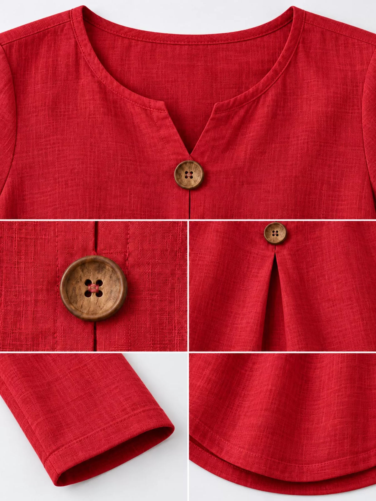 full size long sleeve blouse with decorative wooden | dropsona - neutral - material texture