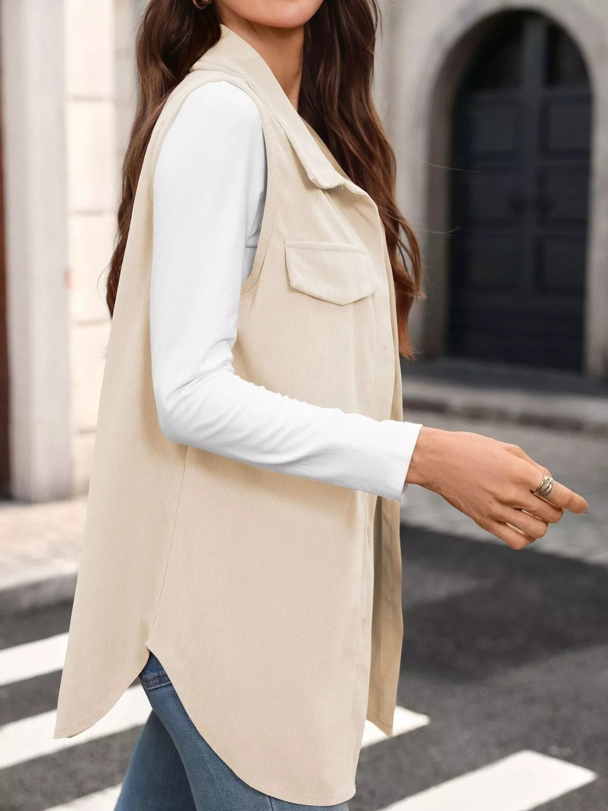 button-down utility vest coat | dropsona - neutral - usage example