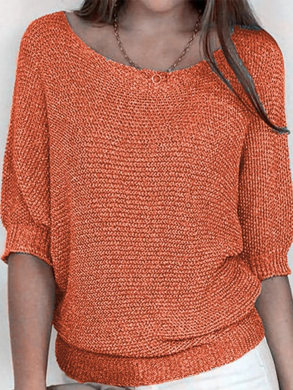 full size boat neck 3/4 sleeve sweater plus | dropsona - neutral - close-up detail