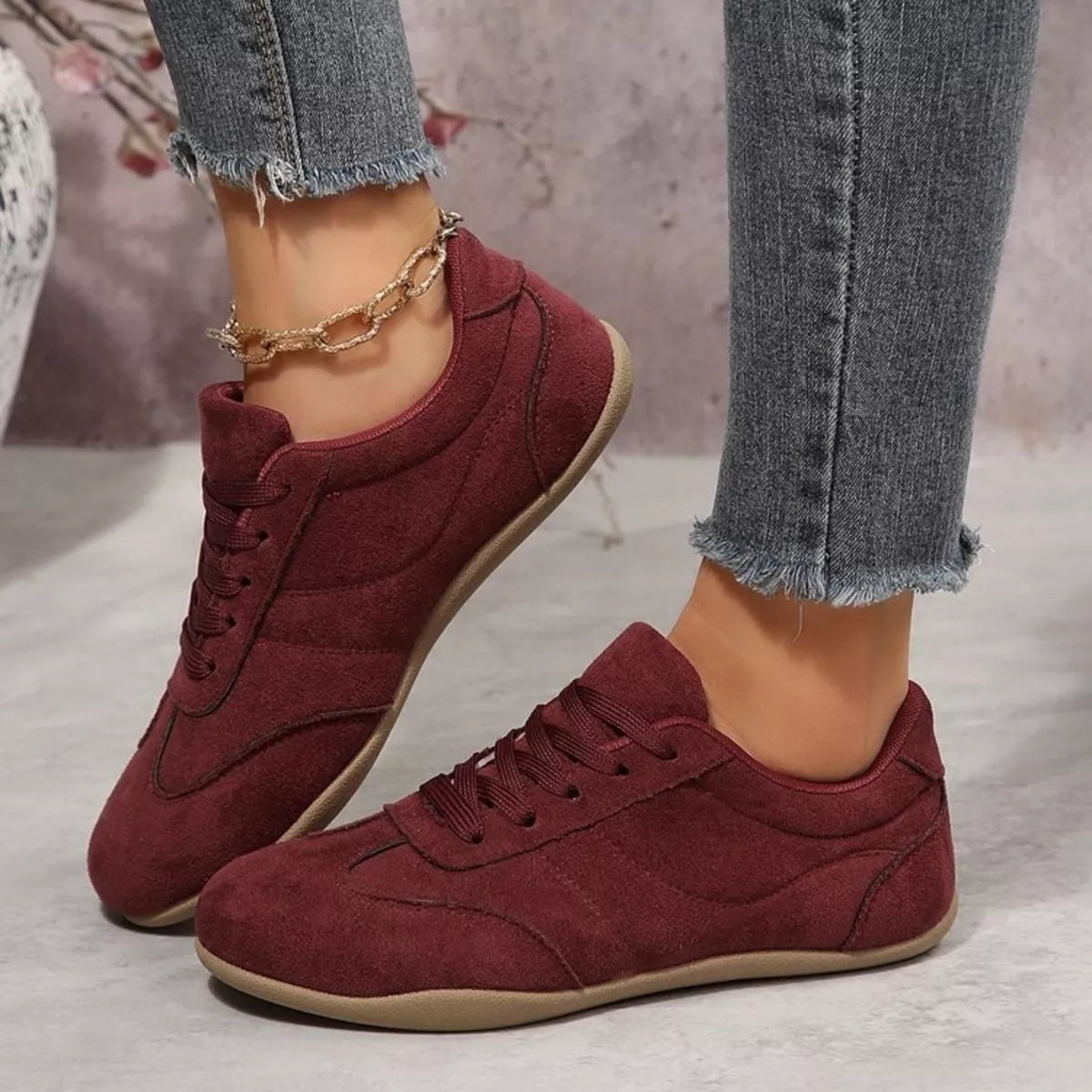 round toe lace up sneakers – classy ballet flats | dropsona - neutral - material texture