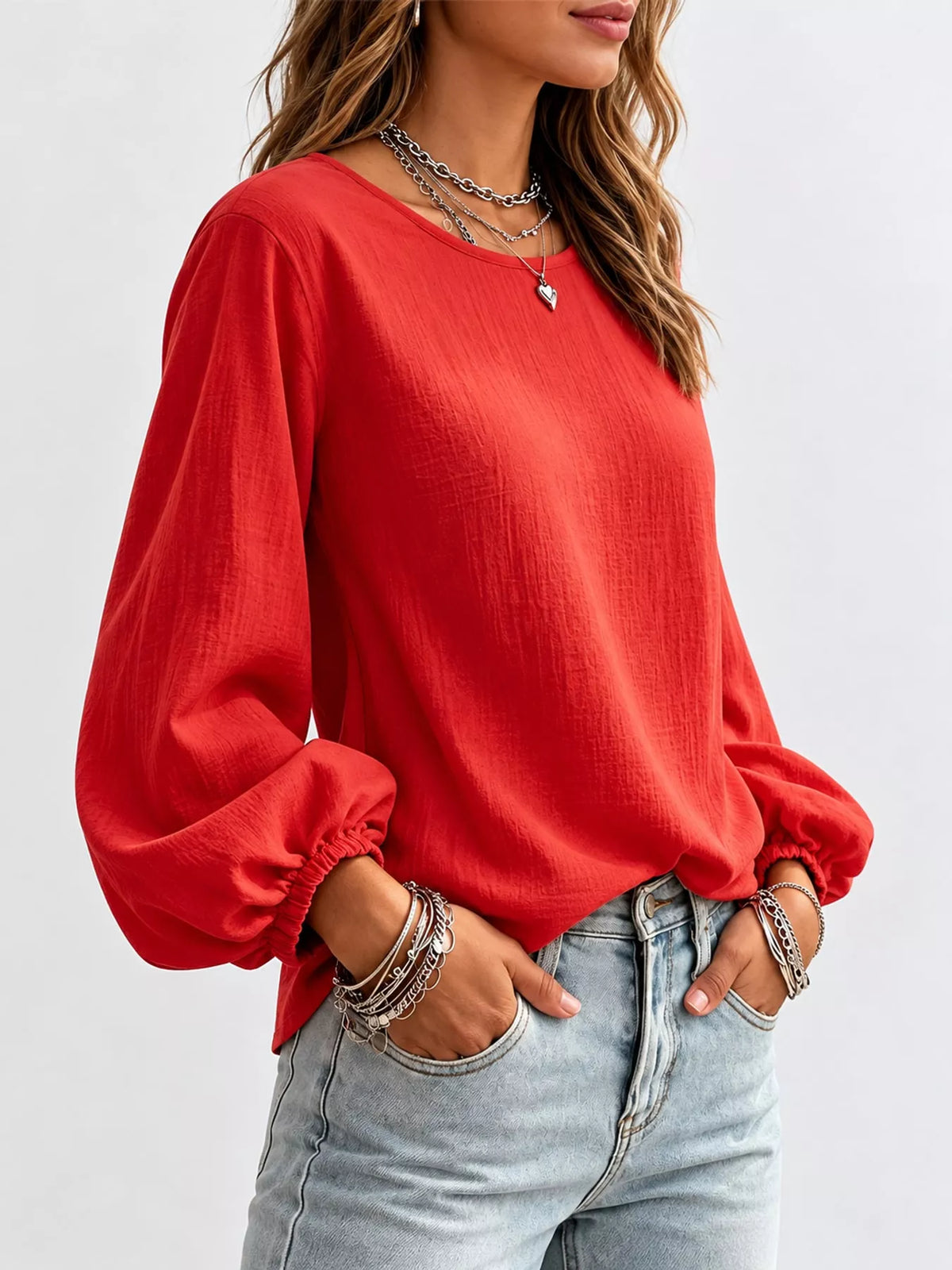 full size elasticated cuffs long sleeve blouse plus | dropsona - neutral - close-up detail