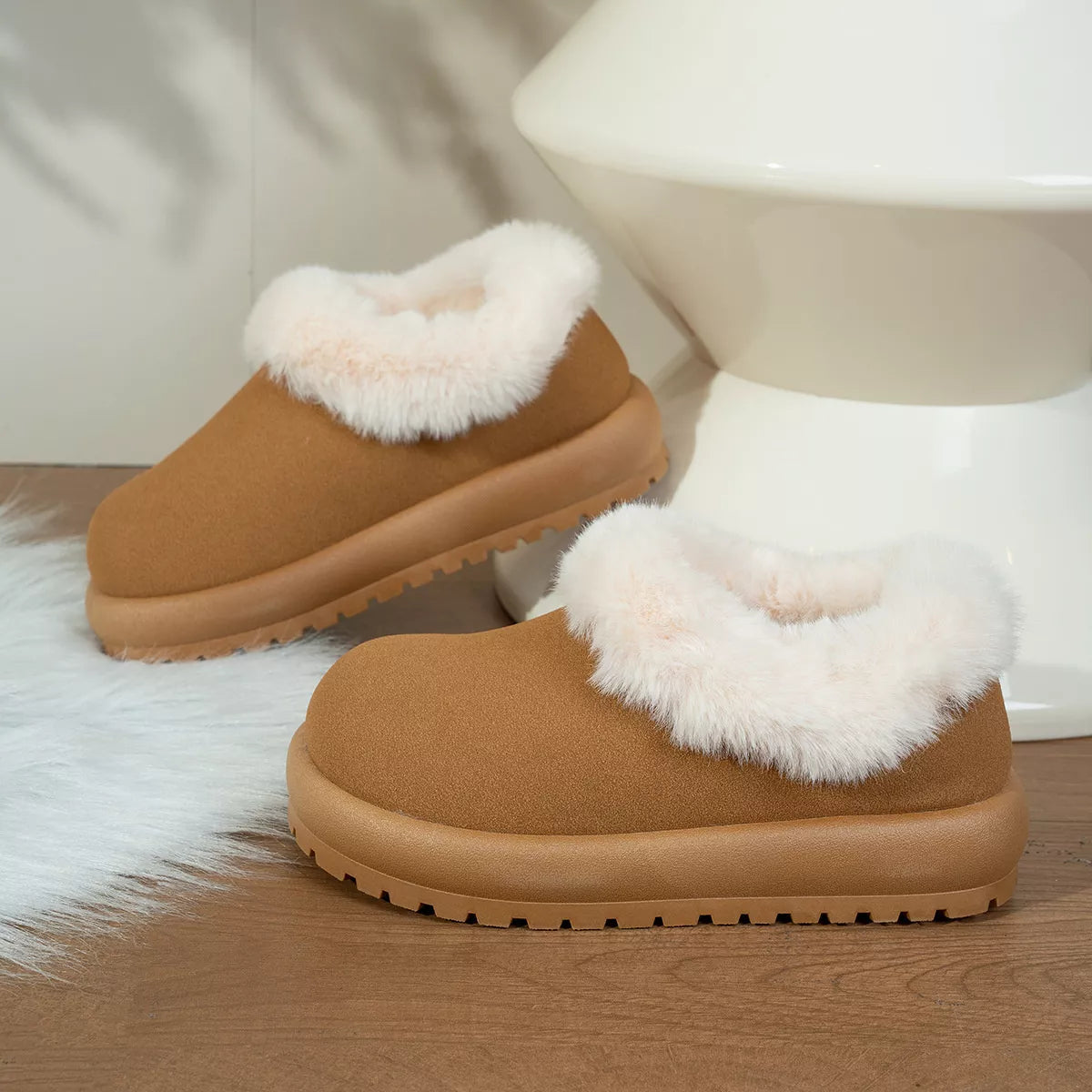 round toe plush-lined boots – dear monkey | dropsona - neutral - material texture