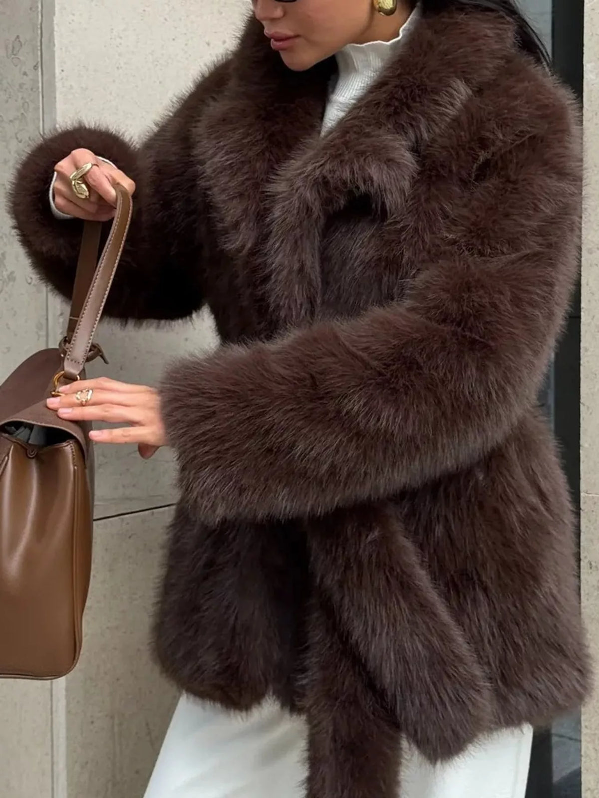 faux fur belted winter outerwear – thermal fit | dropsona - neutral - size reference