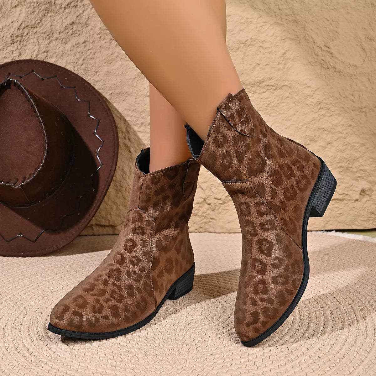 leopard print western ankle boots – dear monkey | dropsona - neutral - size reference