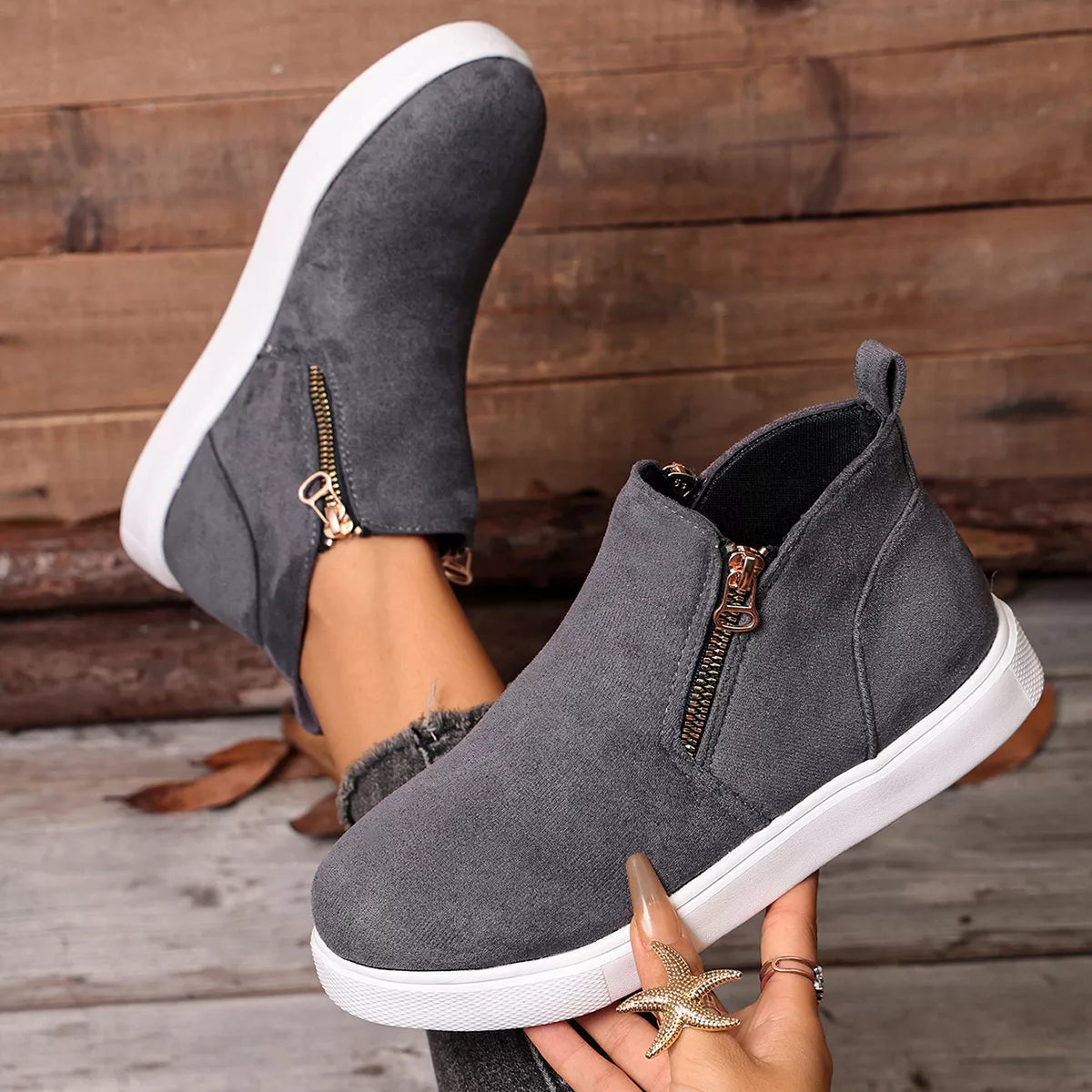 side zipper flat sneakers – modern steps | dropsona - neutral - packaging