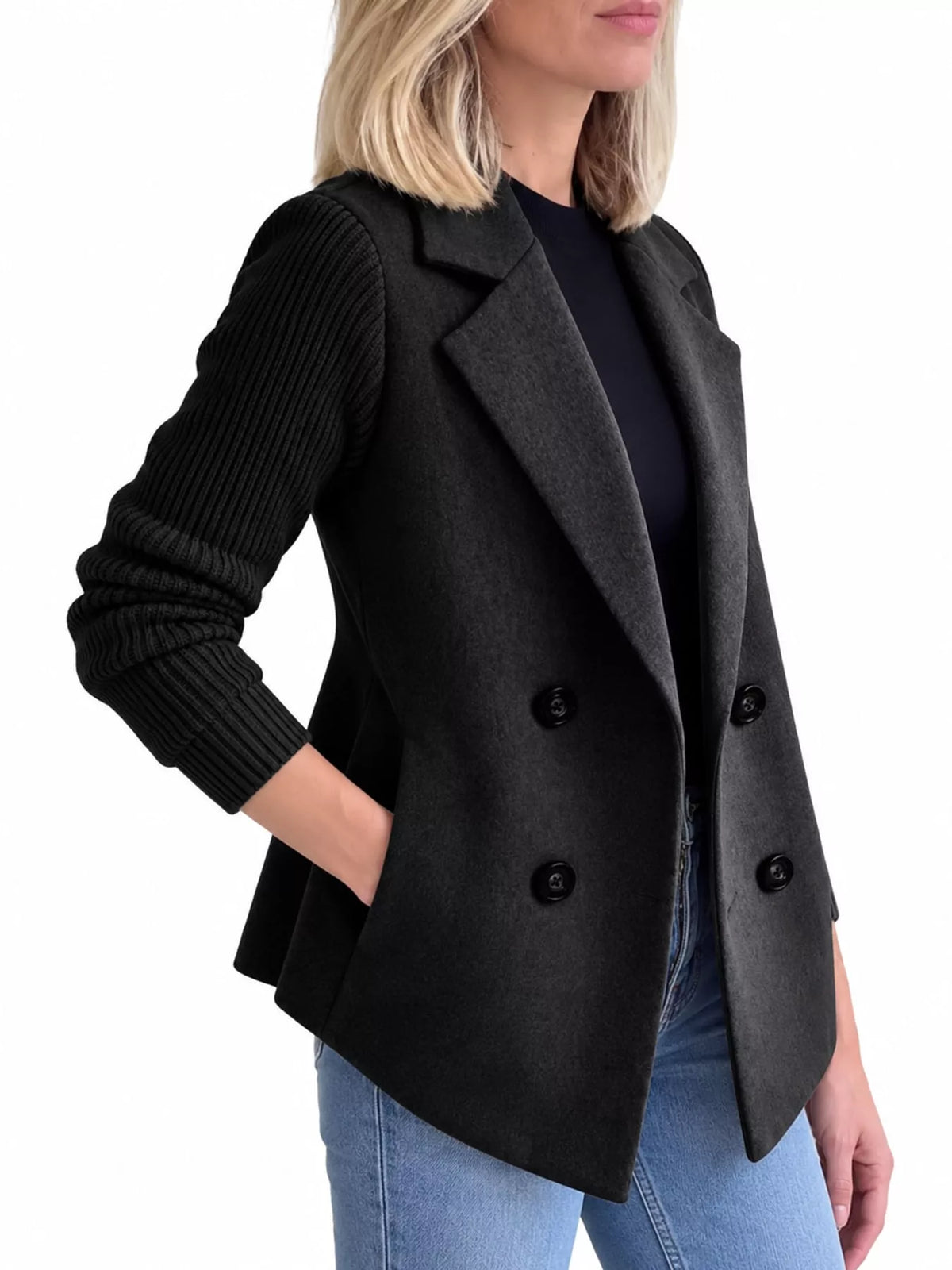 full size double-breasted hybrid blazer with ribbed | dropsona - neutral - usage example