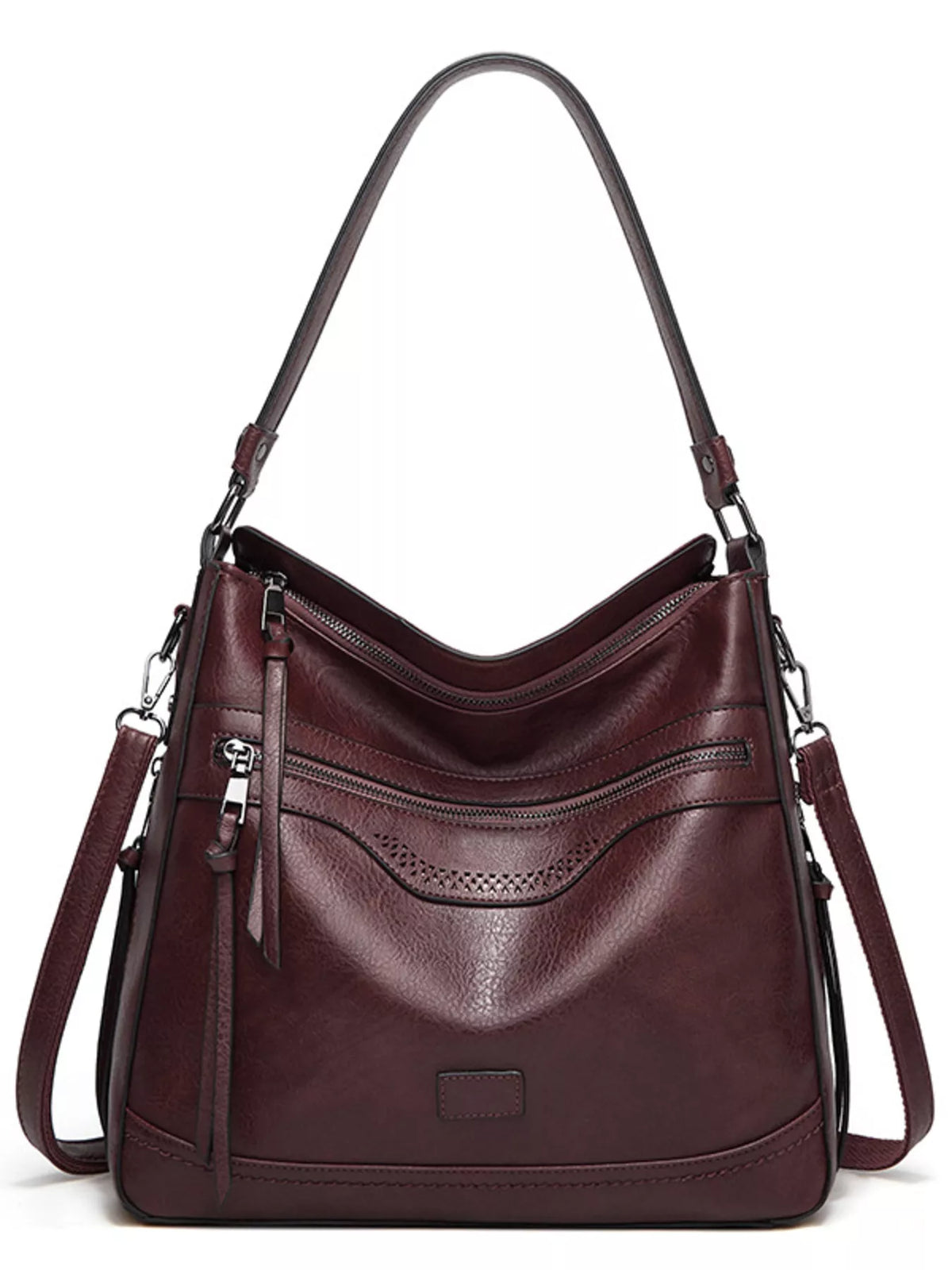 multi-pockets leather handbag – trendy trunks | dropsona - neutral - material texture