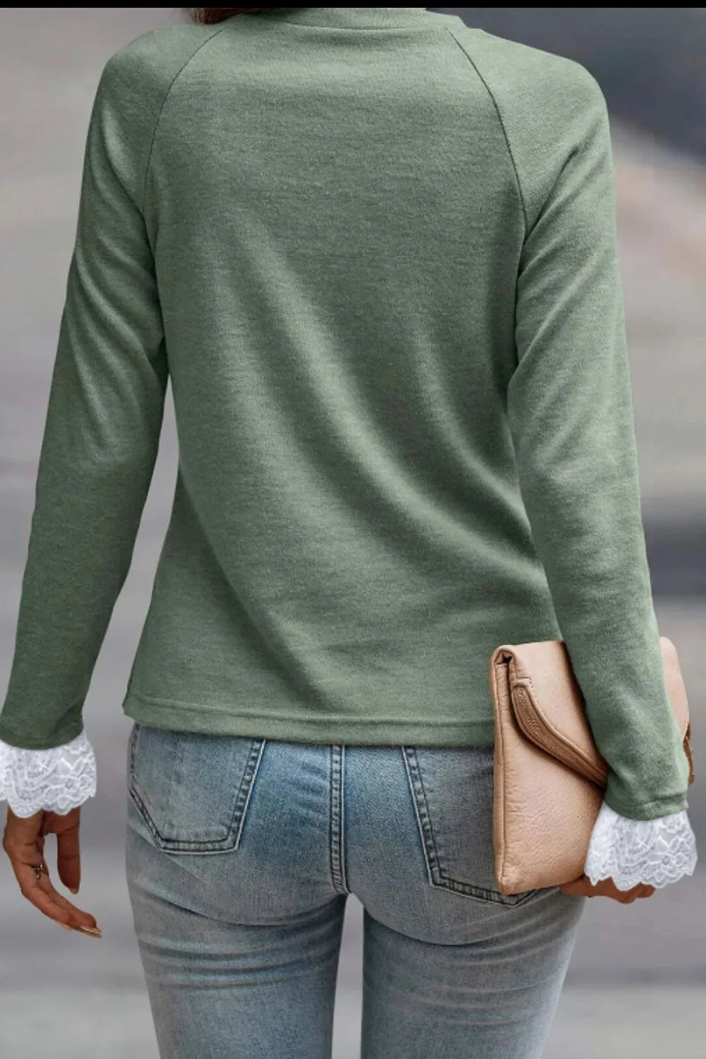 lace detail round neck long sleeve t-shirt - material texture