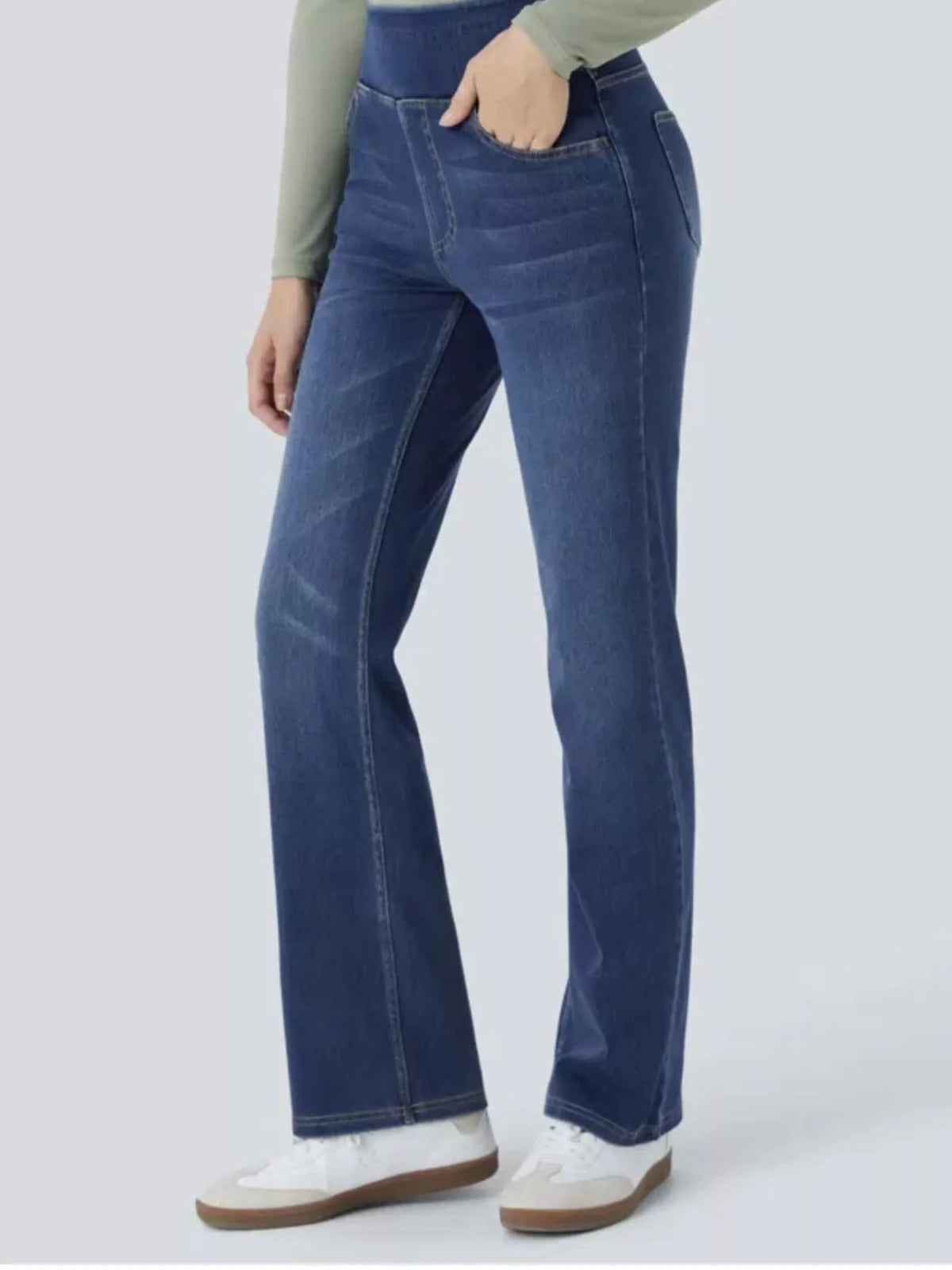 high waist slim fit jeans | dropsona 70% cotton, 30% polyester - neutral - front view