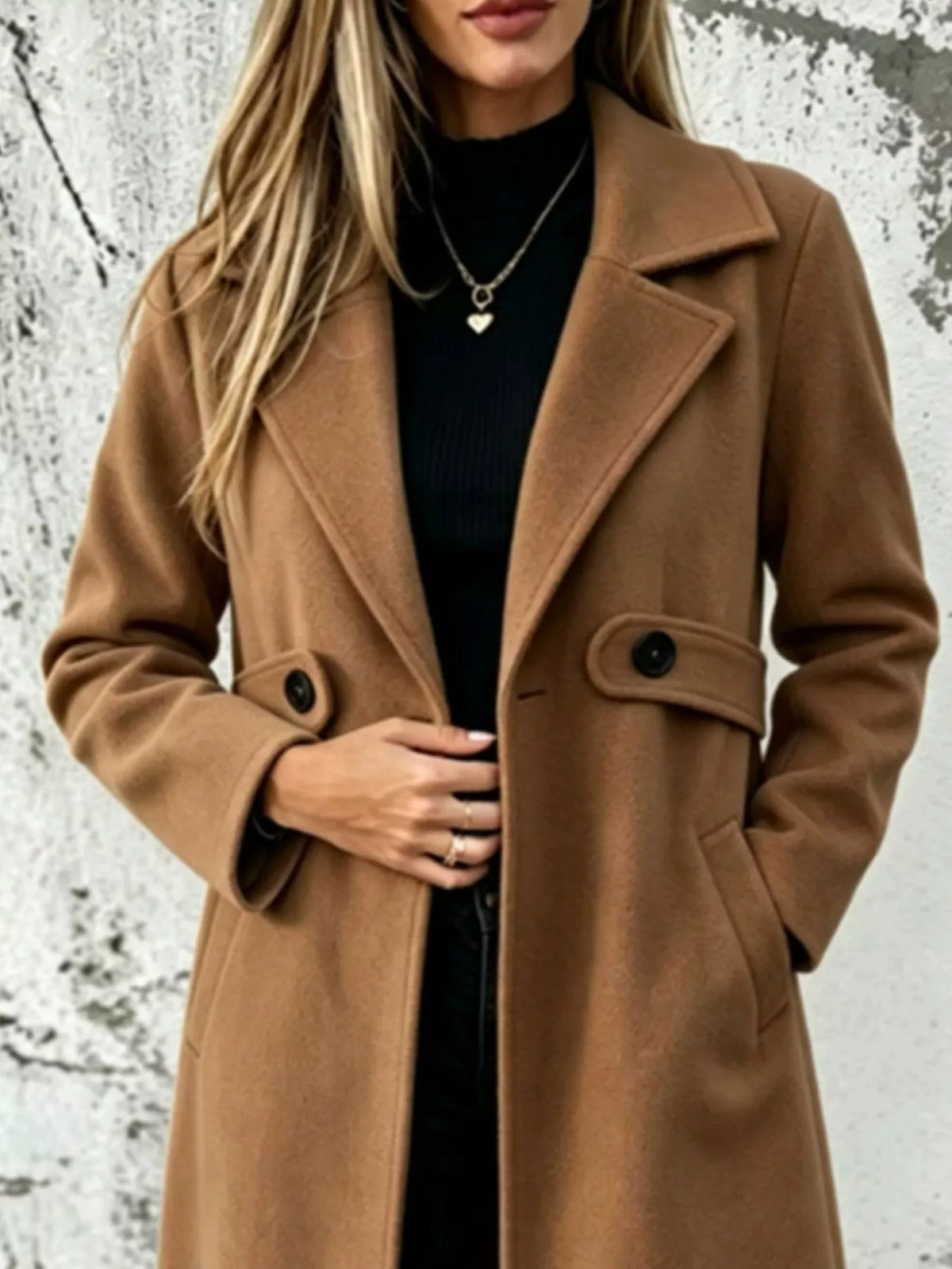 full size lapel collar longline overcoat plus | dropsona - neutral - front view