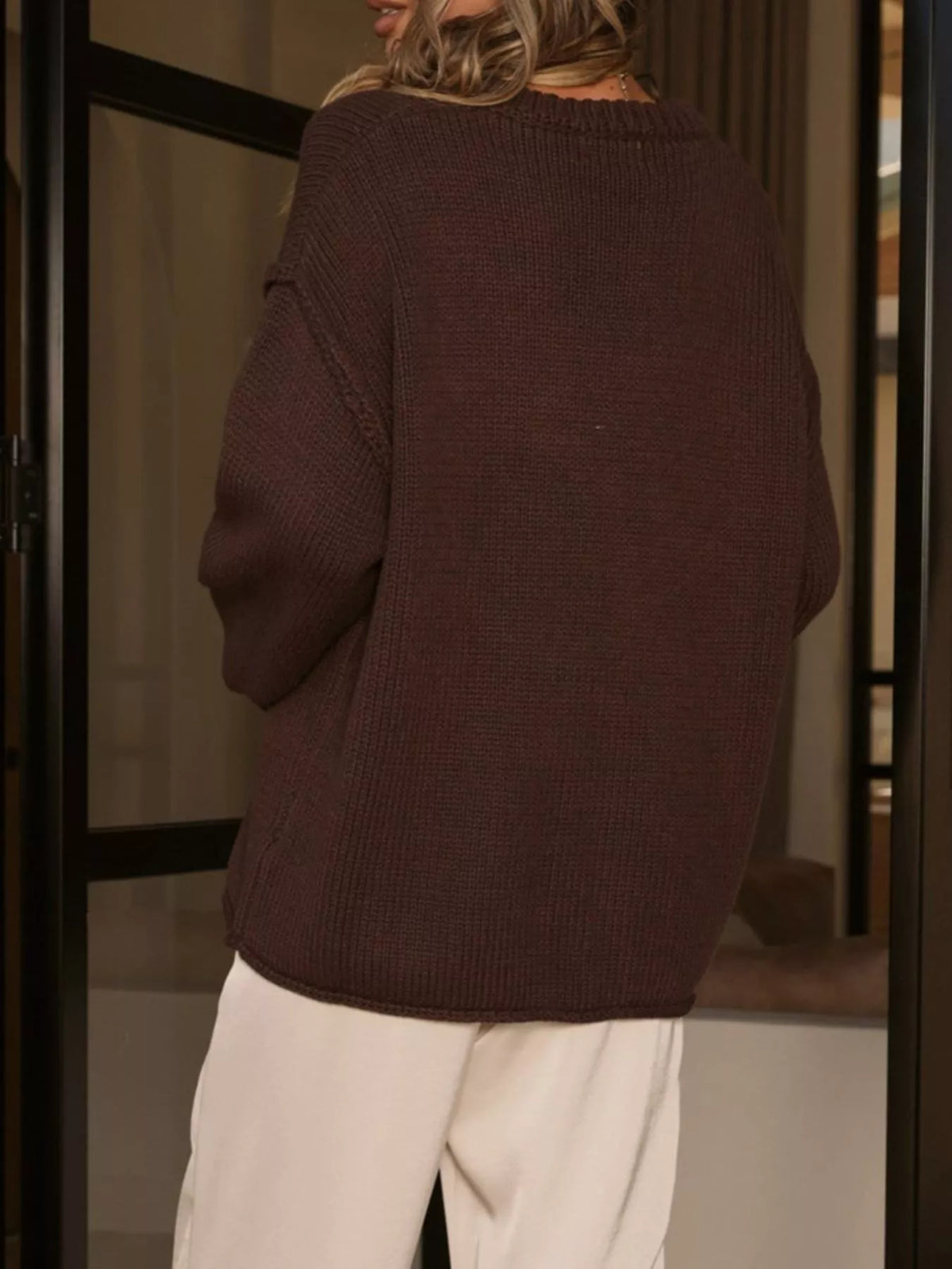 crew neck dropped shoulder sweater – basic style | dropsona - neutral - front view