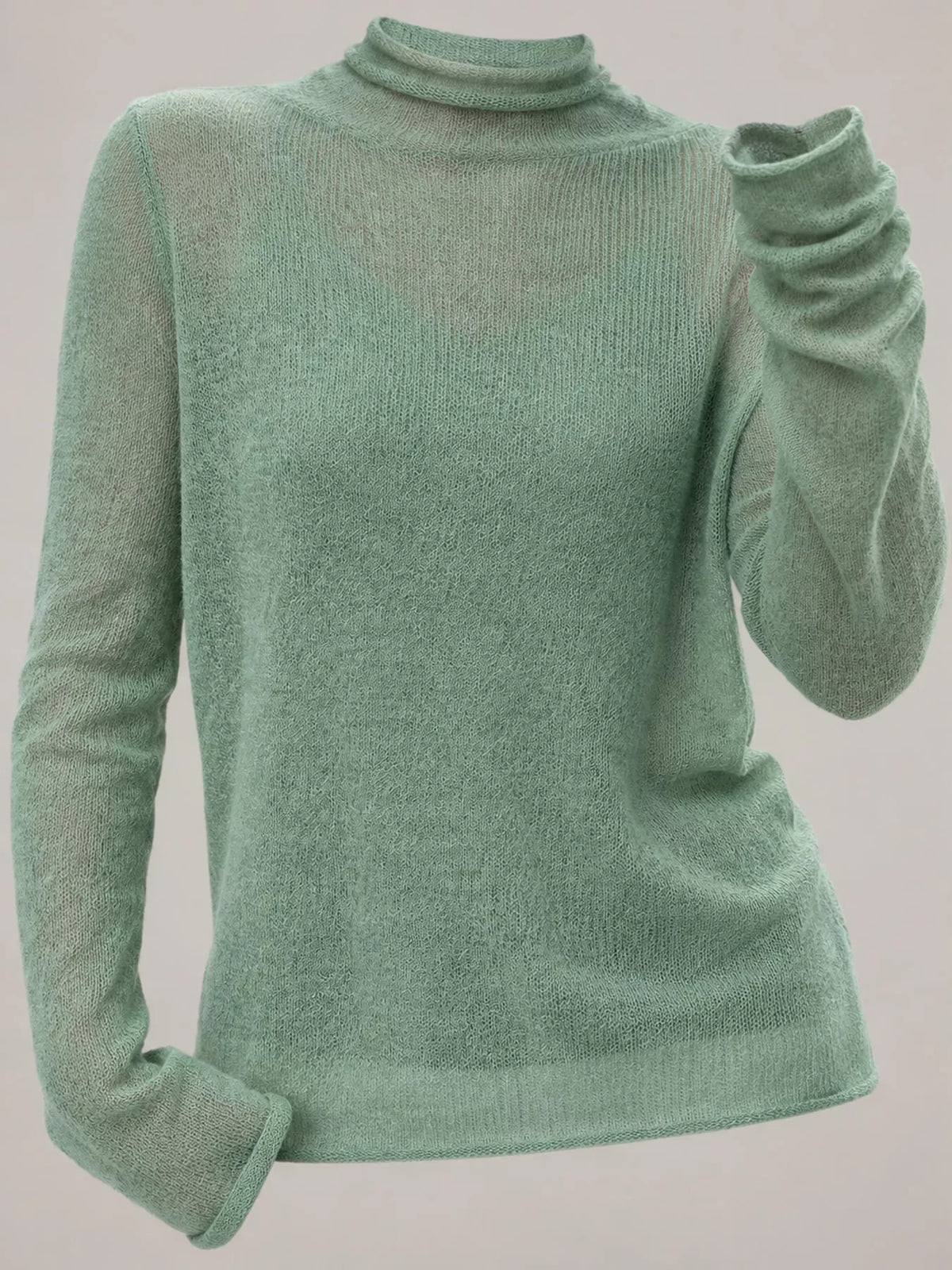 sheer turtleneck knit top | dropsona - neutral - front view