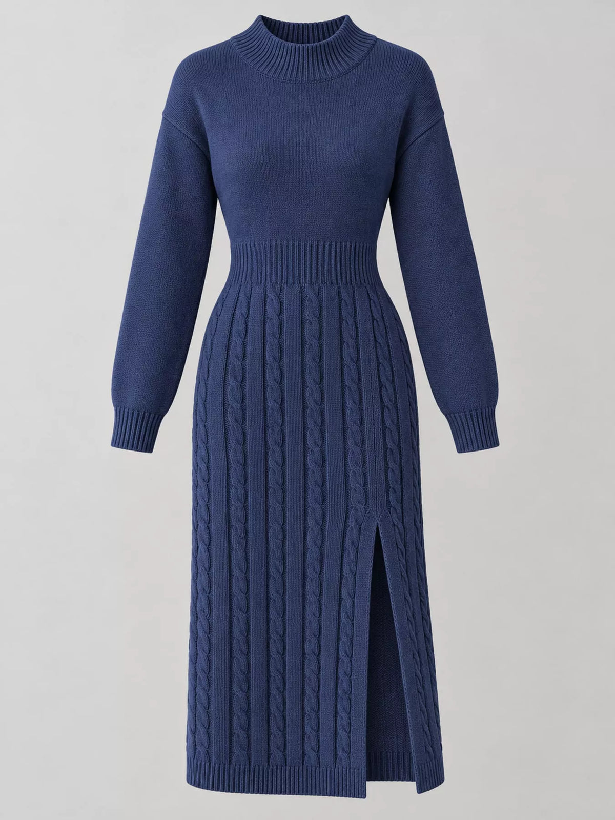 full size mock neck cable knit sweater dress with | dropsona - neutral - size reference