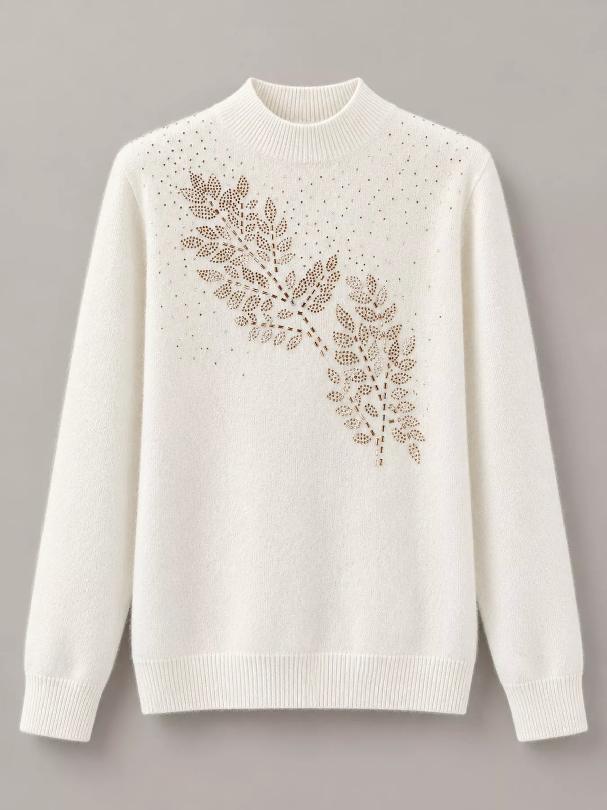 rhinestone leaf mock neck sweater | dropsona polyester - neutral - usage example