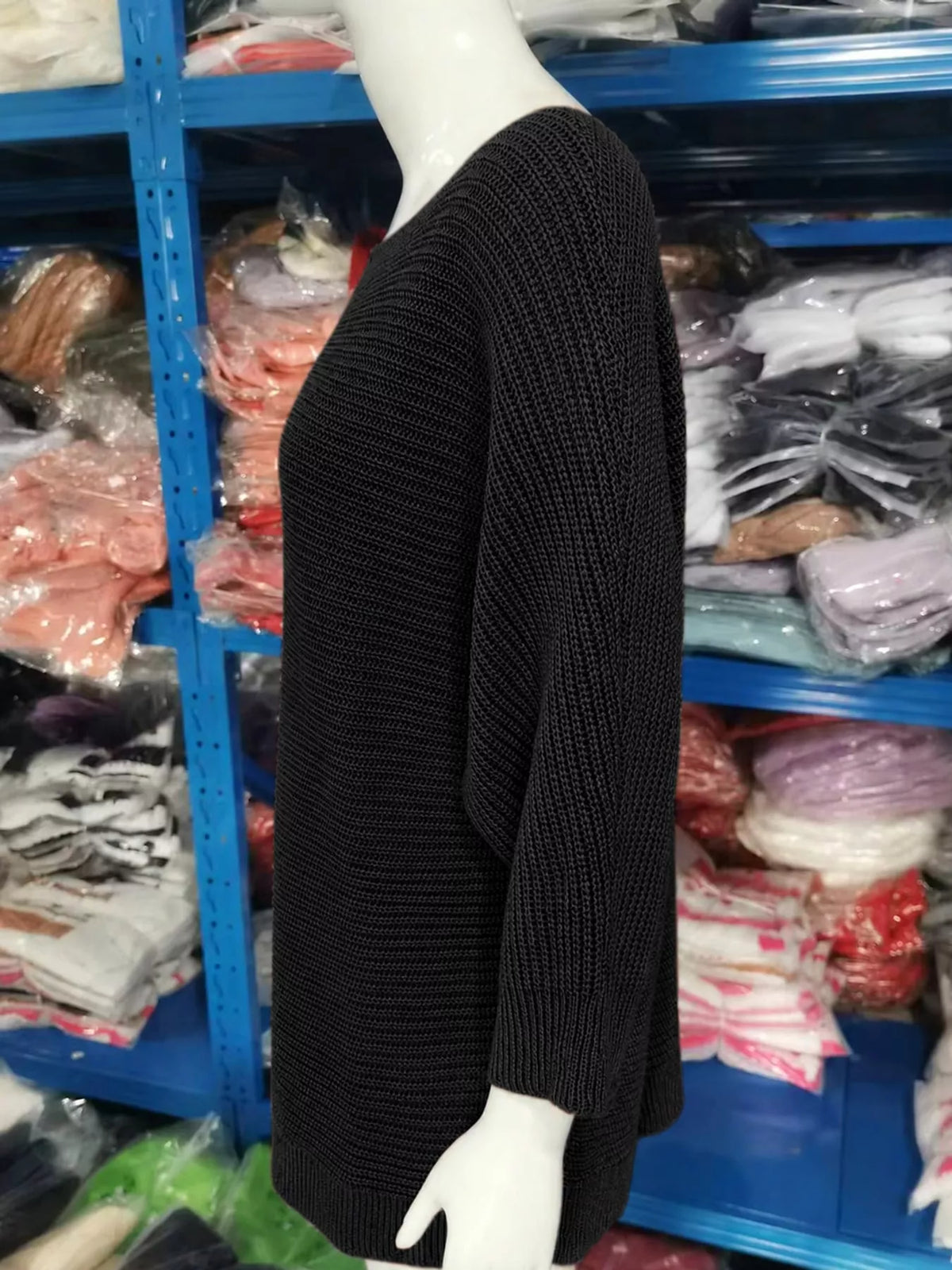 full size boat neck 3/4 sleeve sweater plus | dropsona - neutral - front view