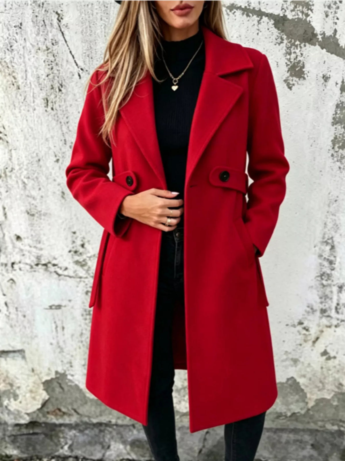 full size lapel collar longline overcoat plus | dropsona - neutral - close-up detail