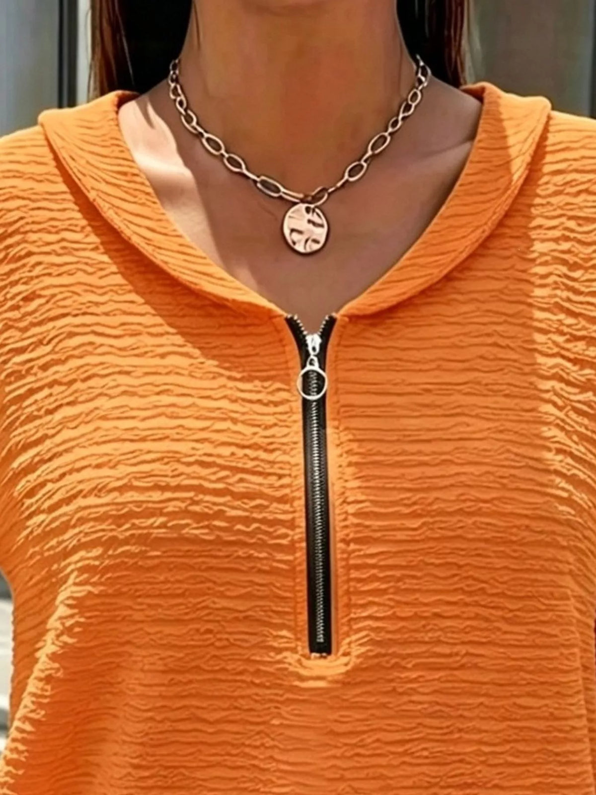 full size textured quarter-zip blouse plus | dropsona - neutral - front view