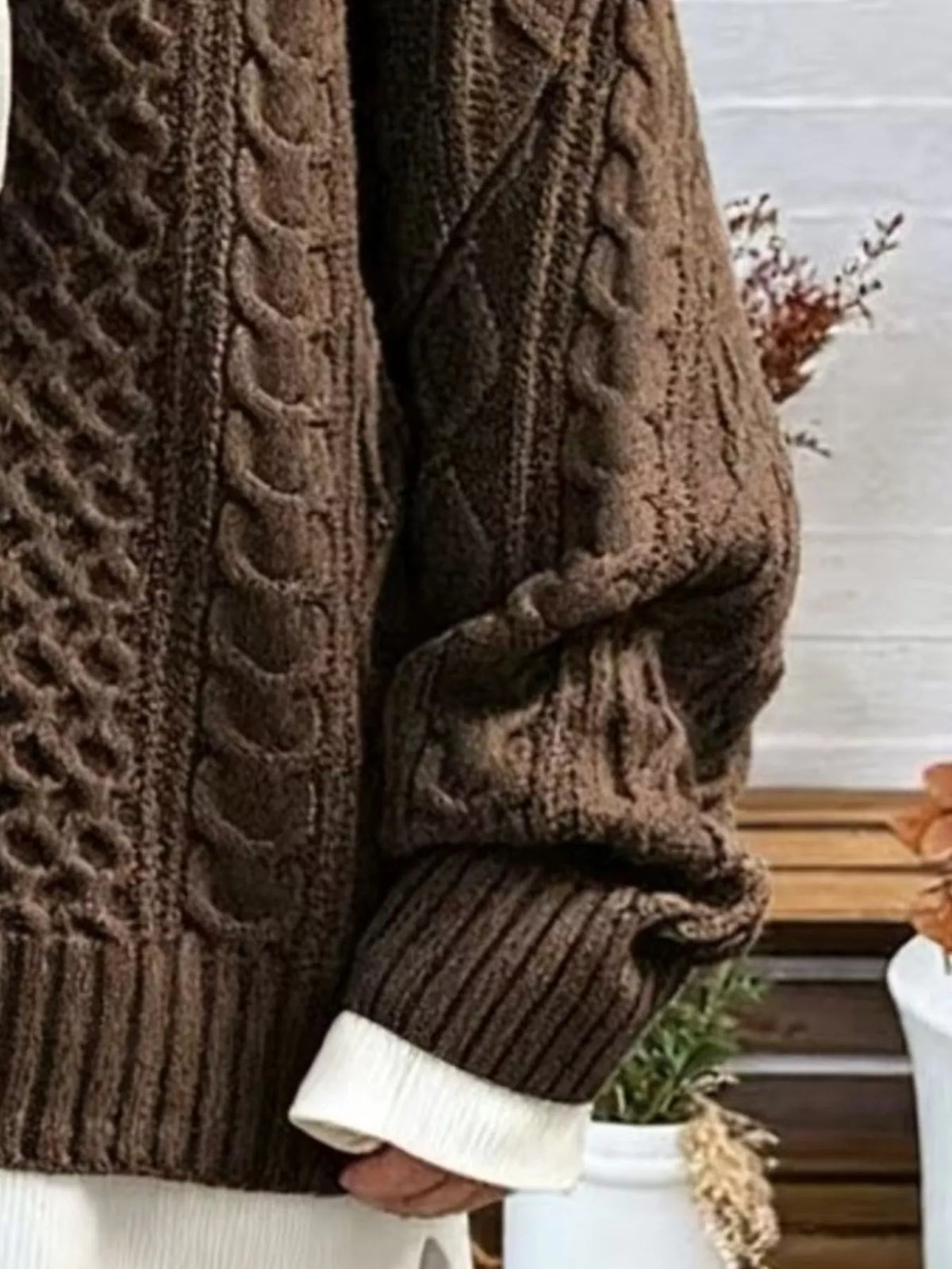 full size cable knit dropped shoulder sweater plus | dropsona - neutral - front view