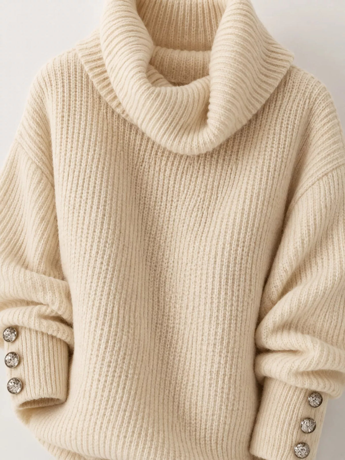 turtleneck decorative button cuffs sweater | dropsona - neutral - front view