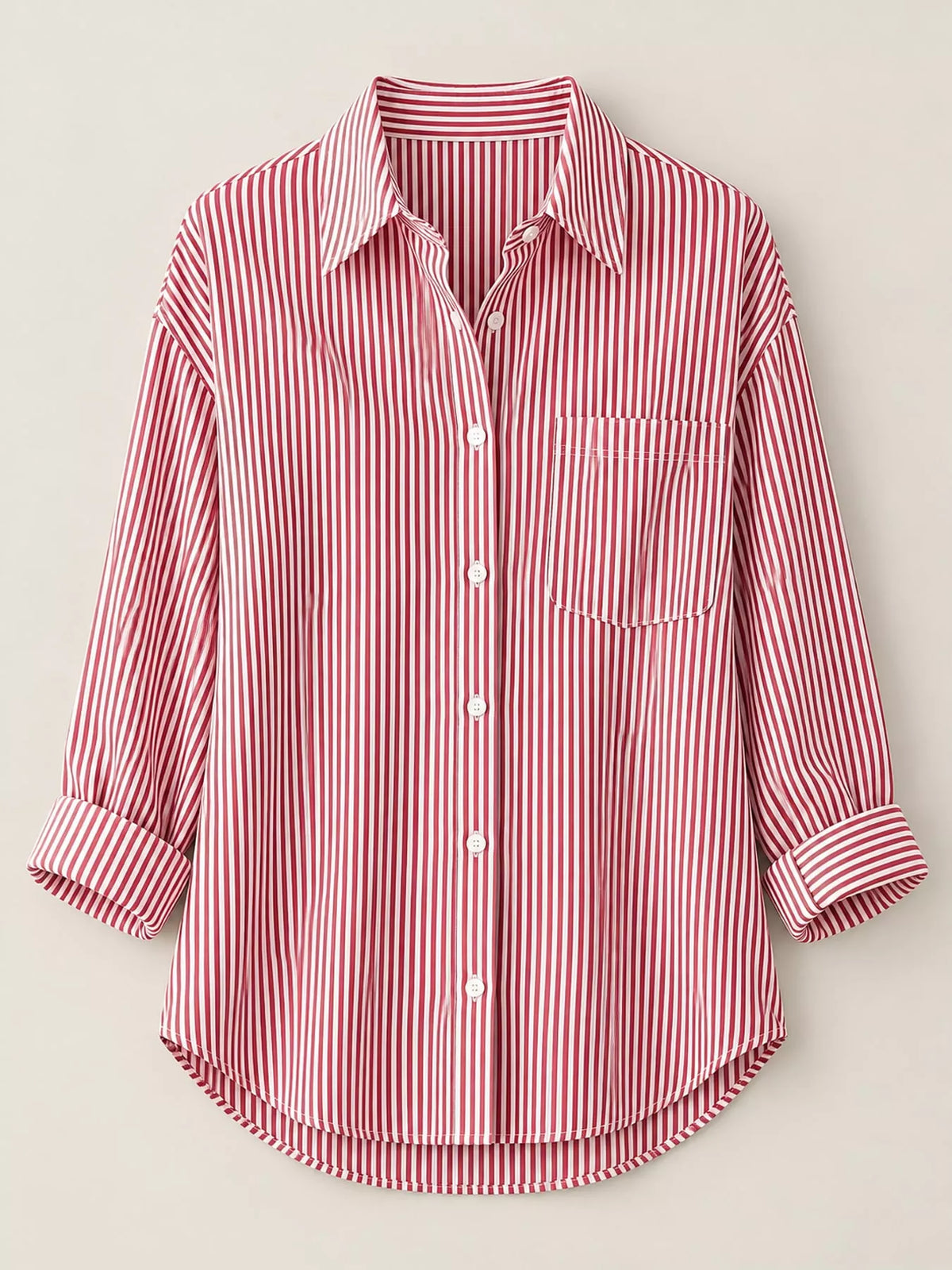 full size striped button-down long sleeve shirt plus | dropsona - neutral - front view