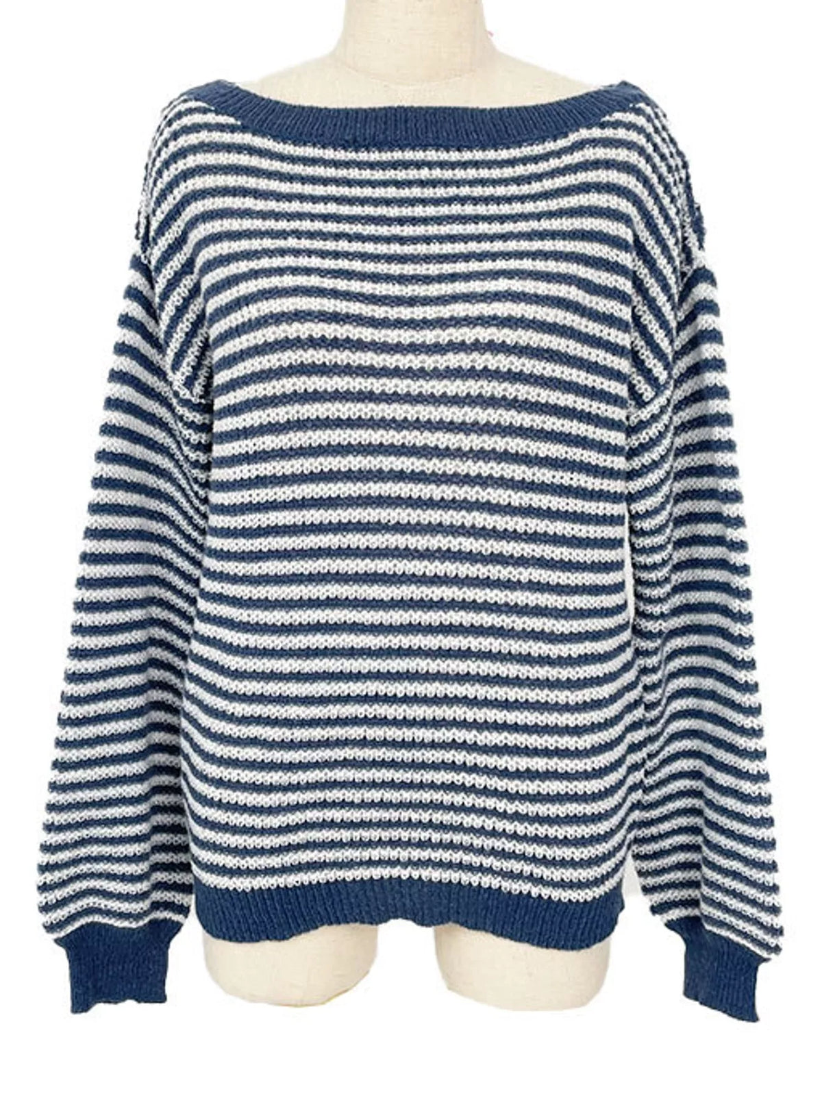 striped knit boat neck sweater – oversized,ribbed fit | dropsona - neutral - size reference