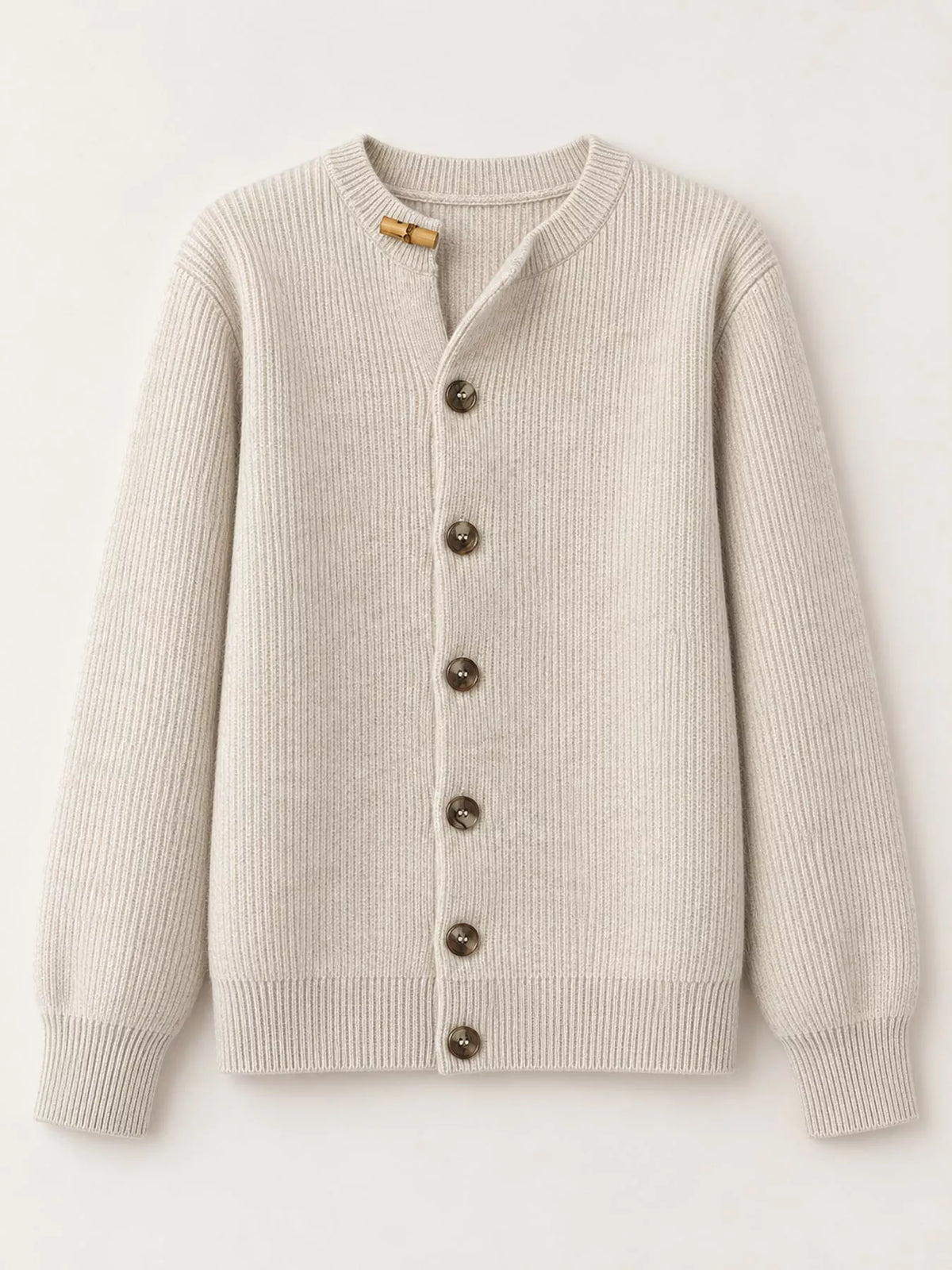 ribbed knit asymmetrical button cardigan | dropsona - neutral - front view