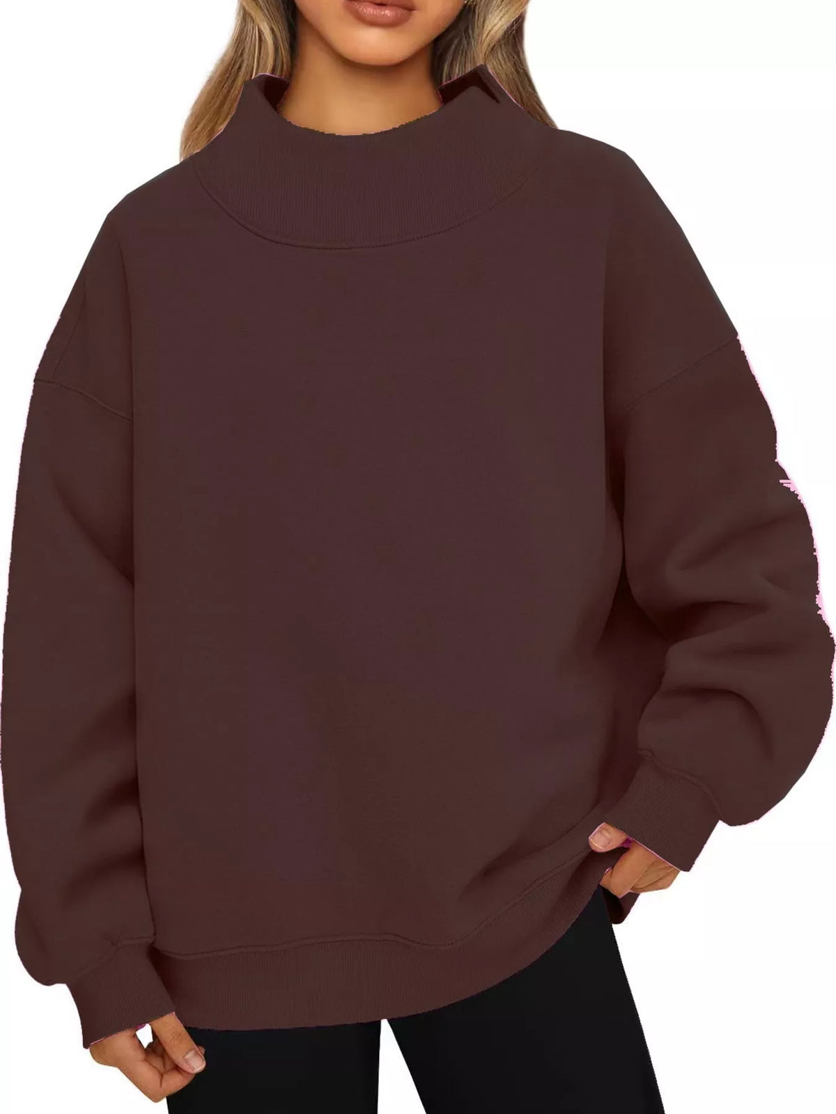 oversized mock neck long sleeve sweatshirt | dropsona - neutral - size reference