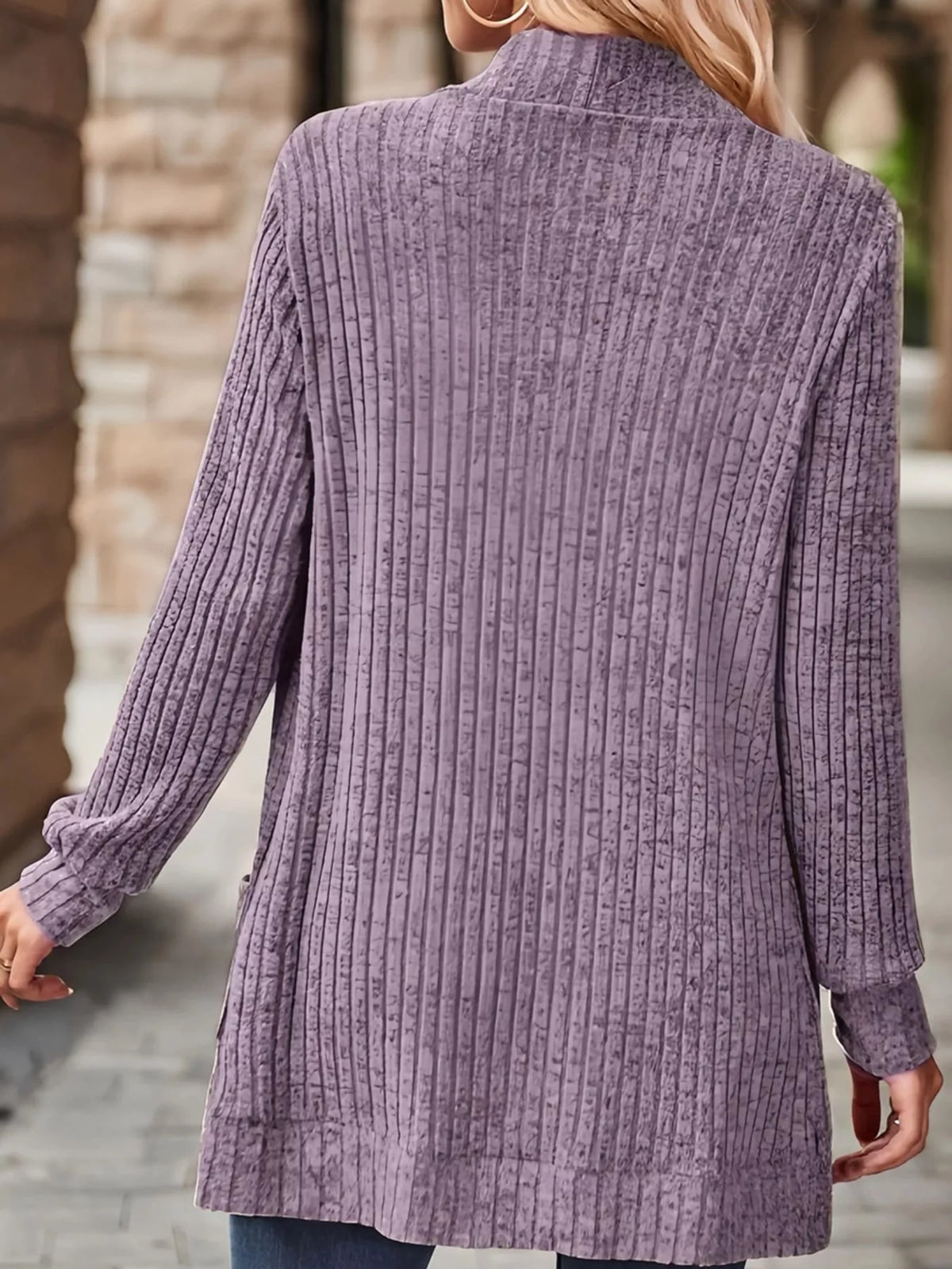 ribbed knit open front cardigan with pockets | dropsona - neutral - front view
