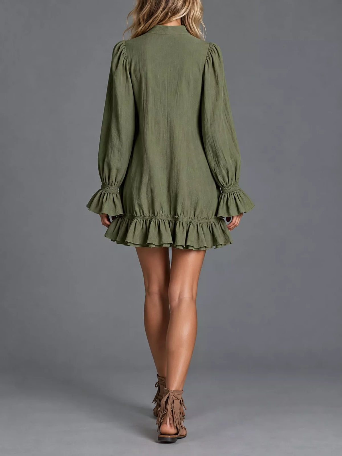 zipper-front ruffle hem mini dress – zipper, ruffled | dropsona - neutral - packaging