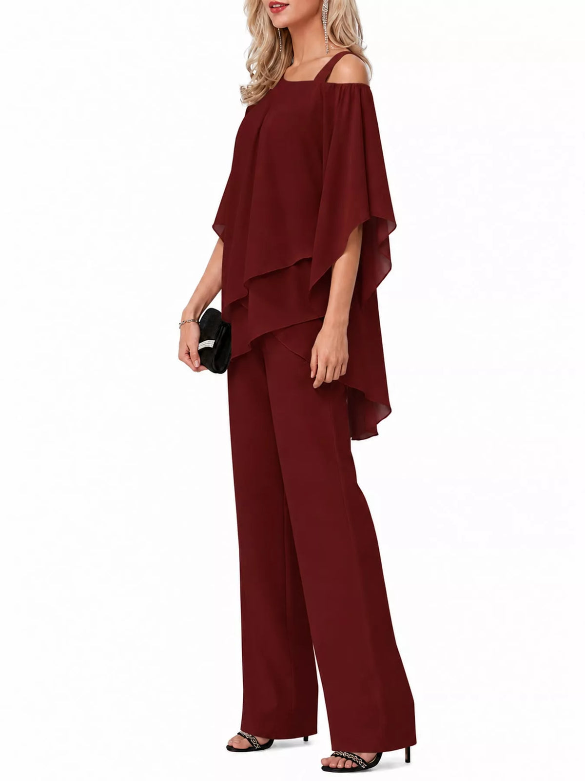 full size cold-shoulder layered top and wide-leg | dropsona - neutral - usage example