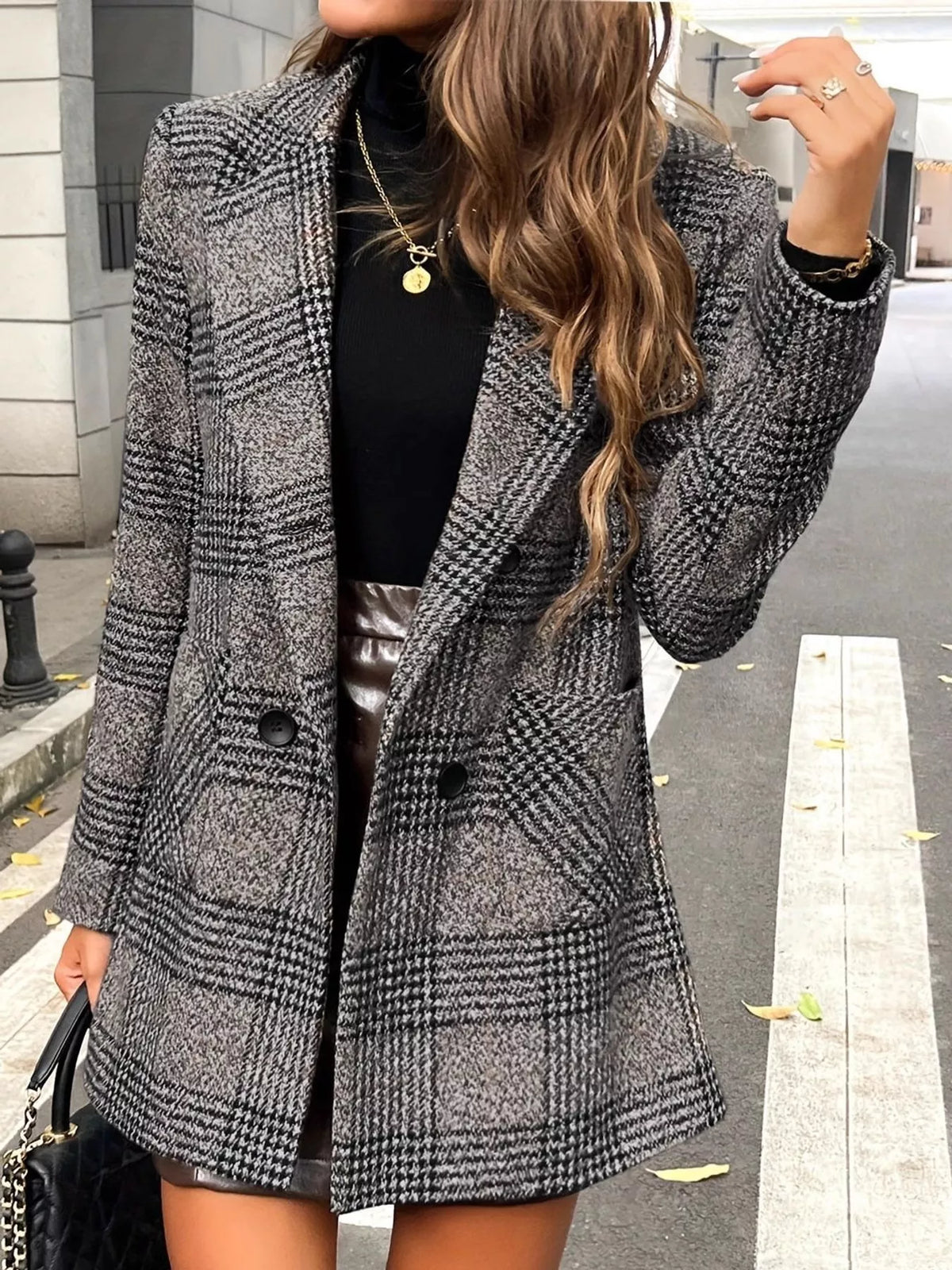 plaid lapel collar outerwear | dropsona polyester 100% - neutral - everyday use