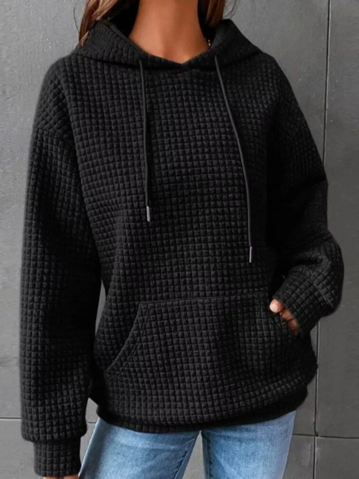 full size textured kangaroo pocket hoodie plus size - size reference