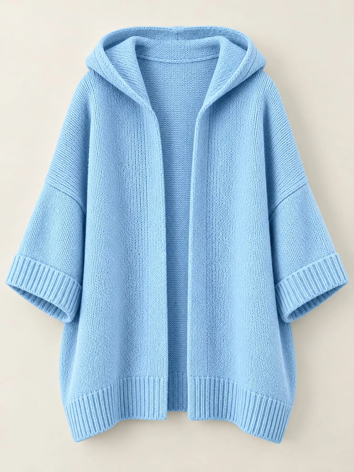 full size hooded open-front knit cardigan plus | dropsona - neutral - close-up detail