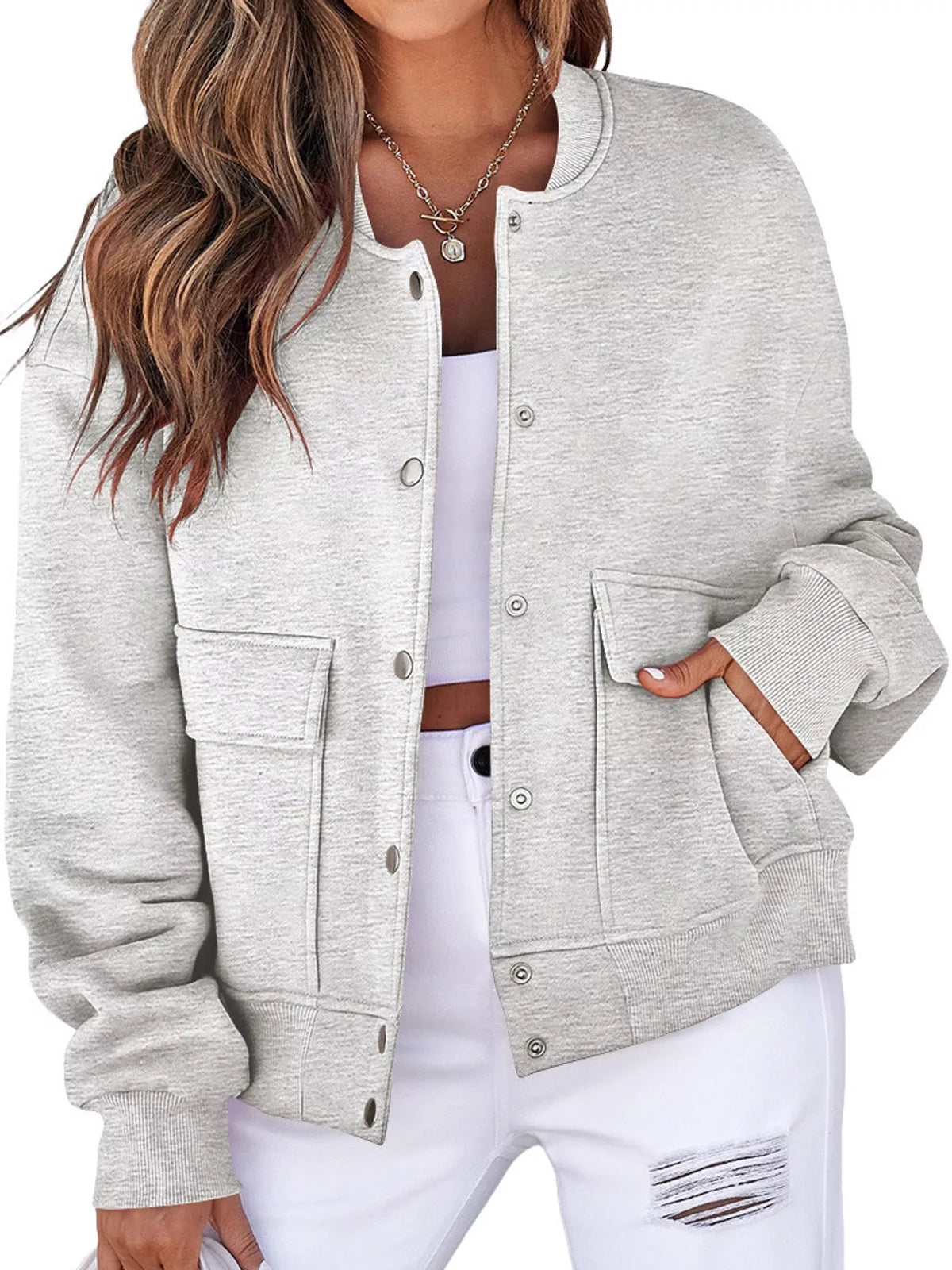 snap-button dropped shoulder jacket | dropsona - neutral - size reference