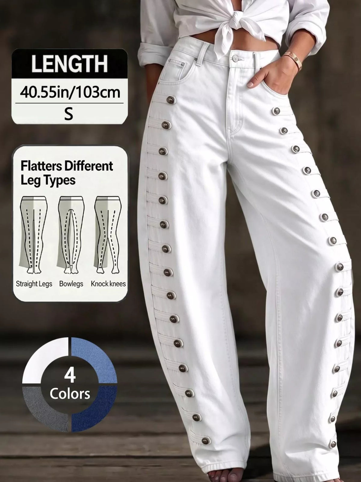 decorative button wide leg jeans – buttoned,pocketed | dropsona - neutral - material texture