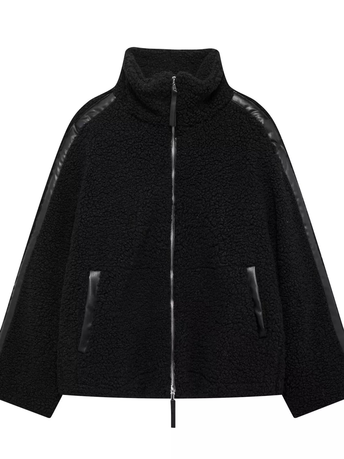 sherpa zip-up outerwear | dropsona - neutral - front view