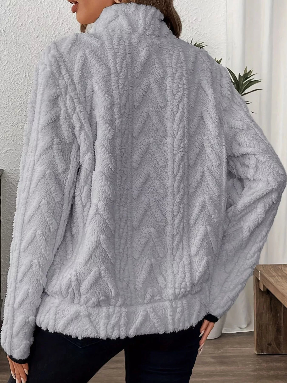 full size quarter-zip sherpa sweatshirt plus | dropsona - neutral - material texture