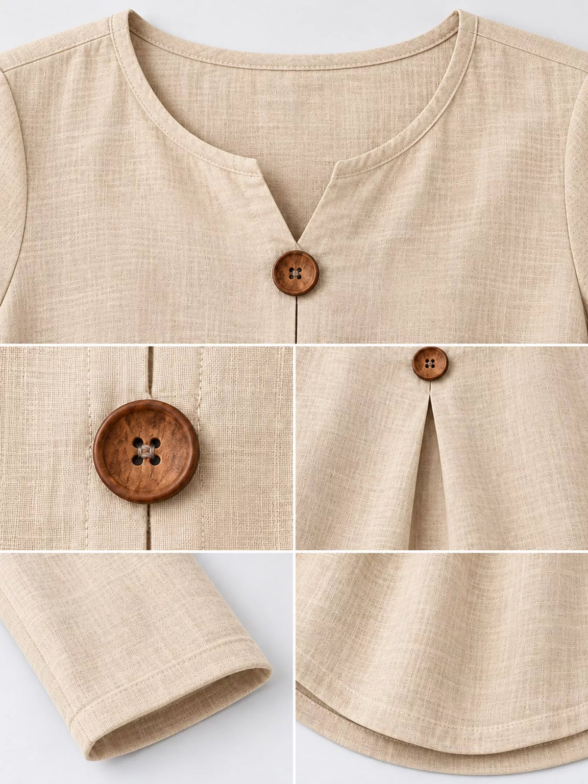 full size long sleeve blouse with decorative wooden | dropsona - neutral - front view
