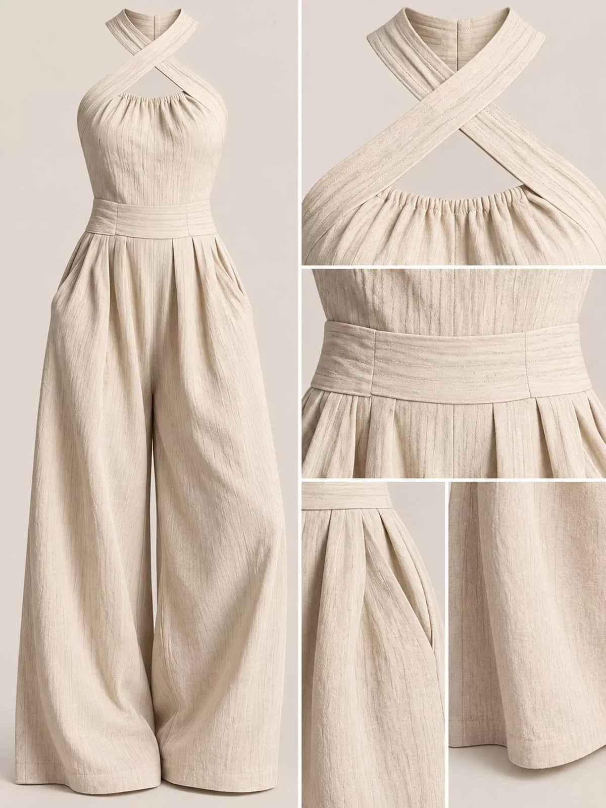 full size halter neck wide-leg jumpsuit plus | dropsona - neutral - usage example
