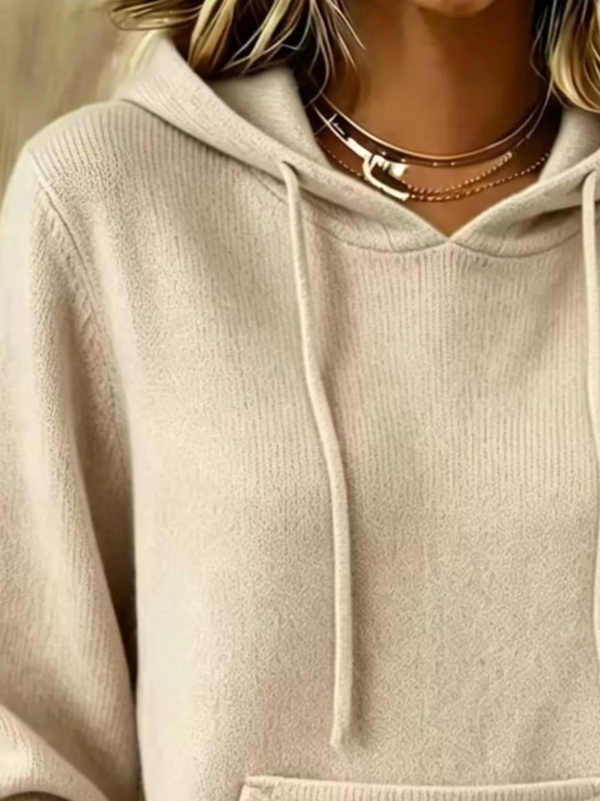 full size drawstring kangaroo pocket hooded sweater | dropsona - neutral - size reference