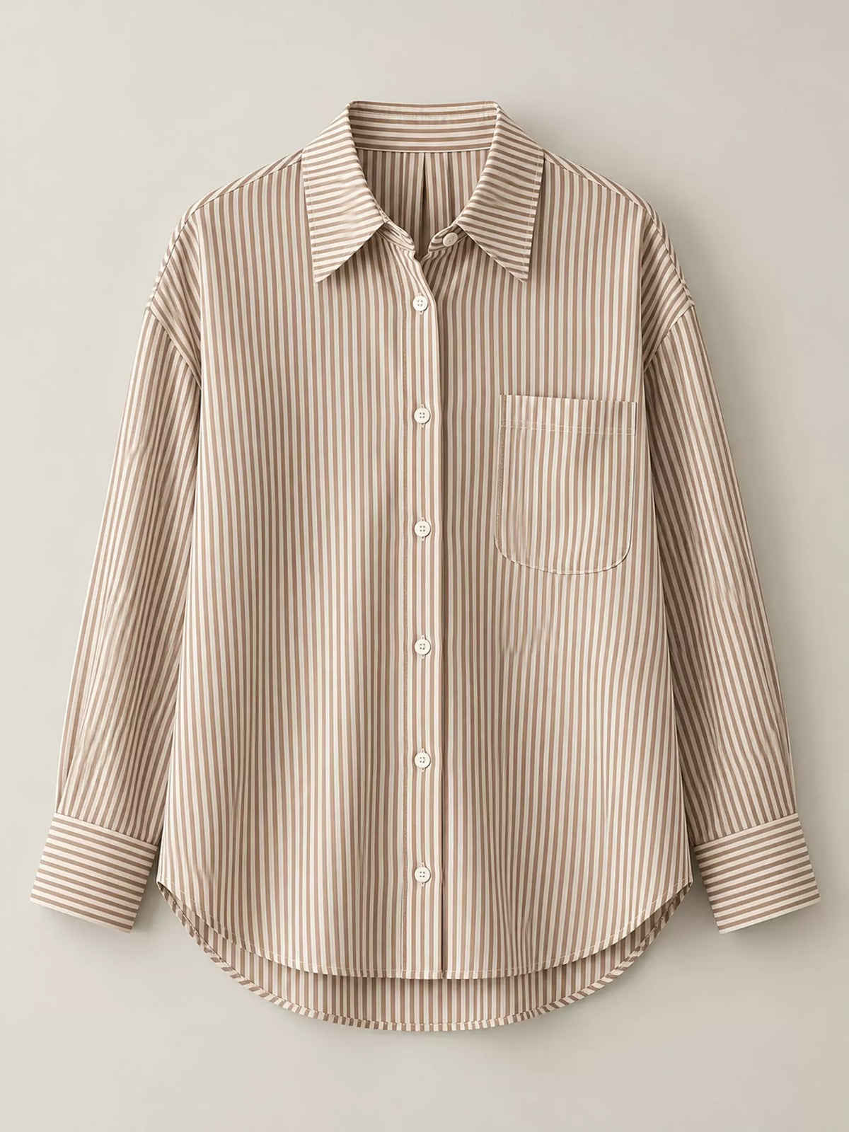 full size striped button-down long sleeve shirt plus | dropsona - neutral - packaging