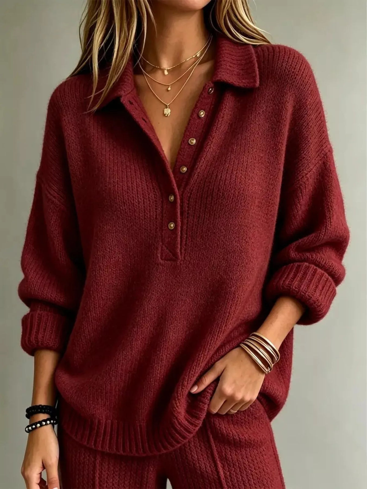 button detail dropped shoulder sweater – buttoned | dropsona - neutral - usage example