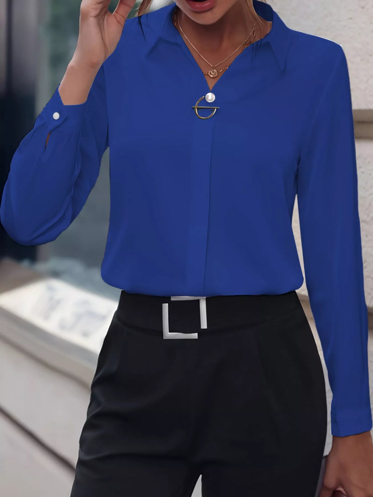 long sleeve satin blouse | dropsona - neutral - size reference