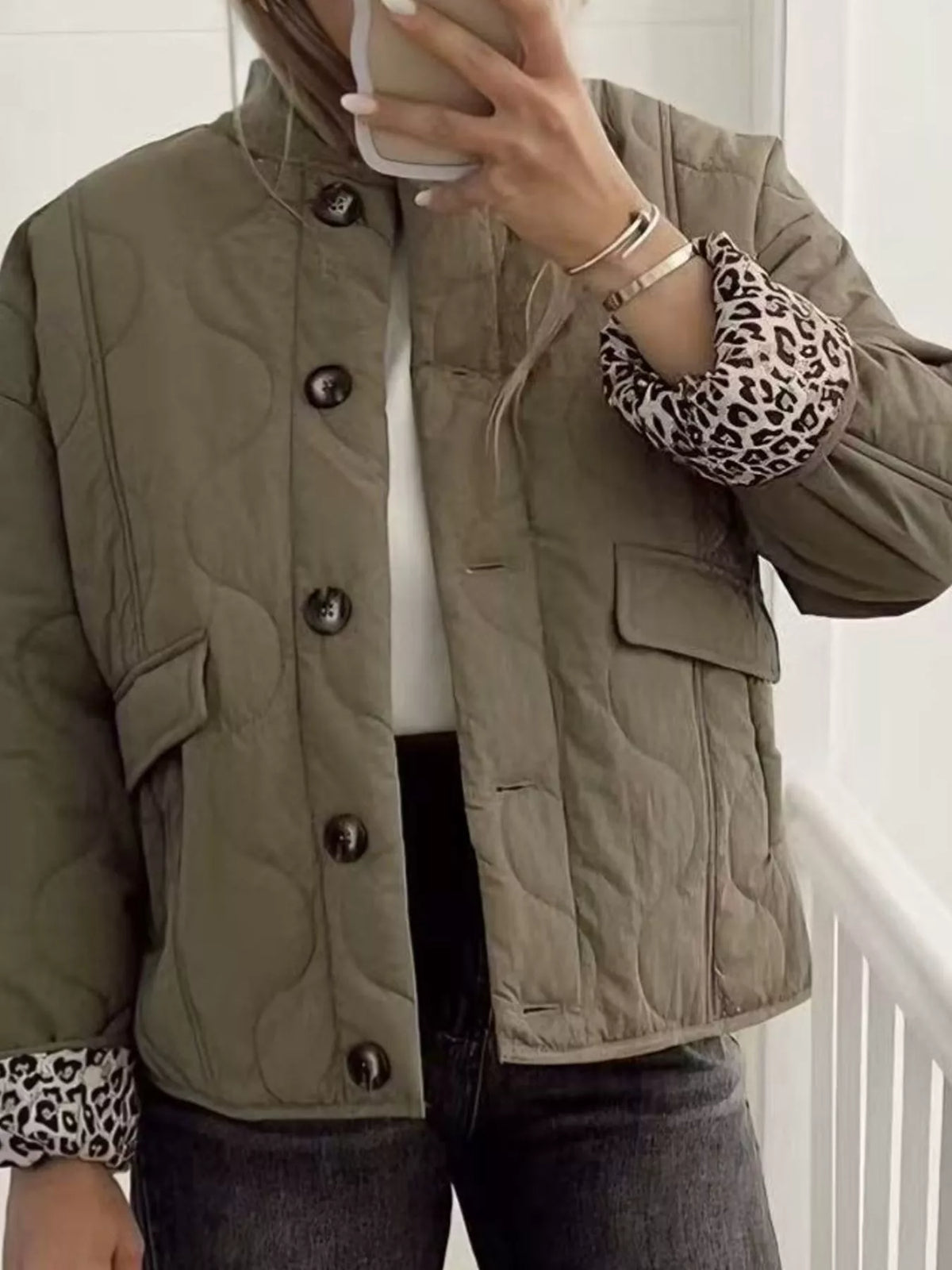 quilted button up jacket | dropsona polyester ≥95% - neutral - size reference