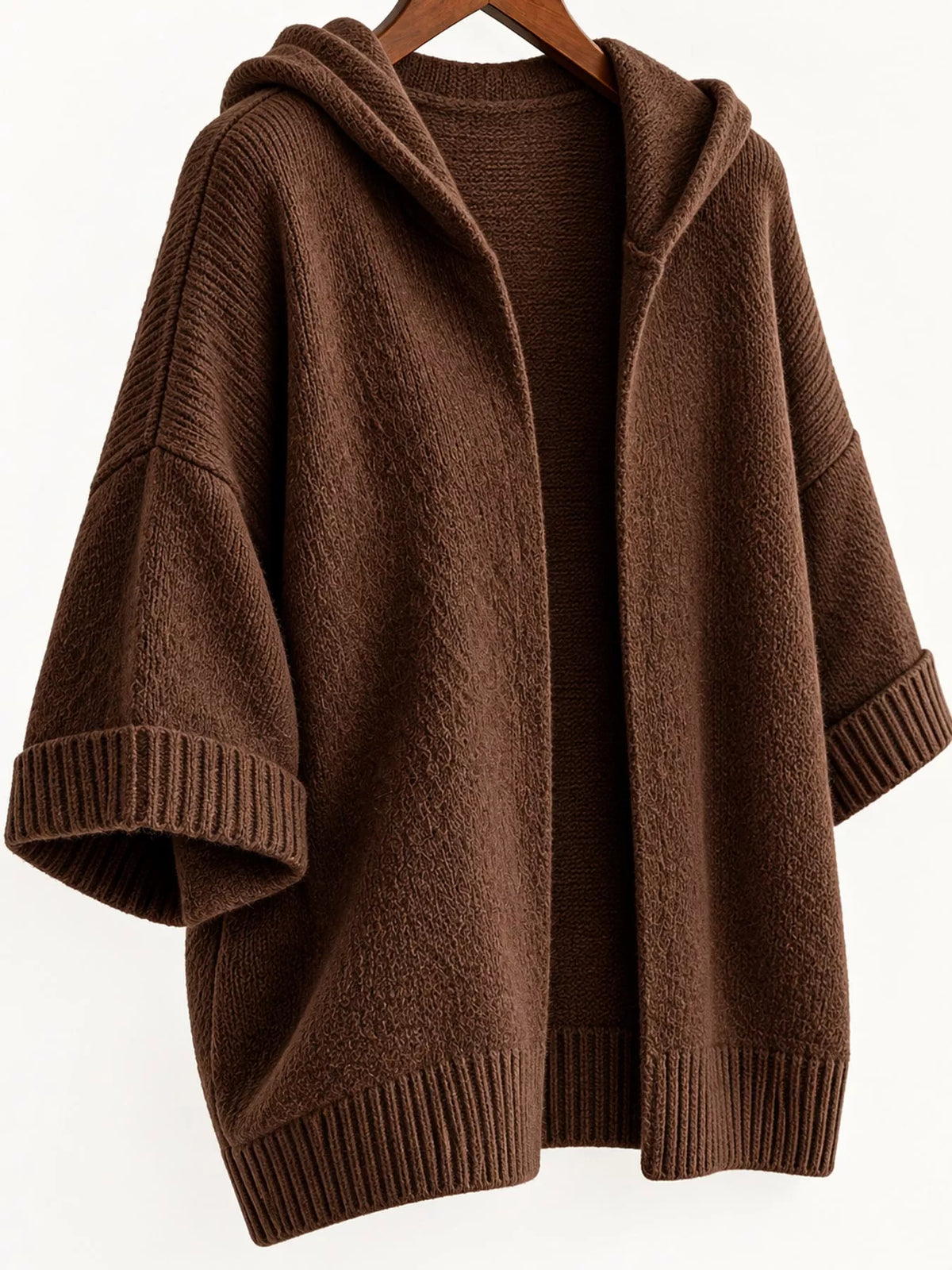 full size hooded open-front knit cardigan plus | dropsona - neutral - usage example